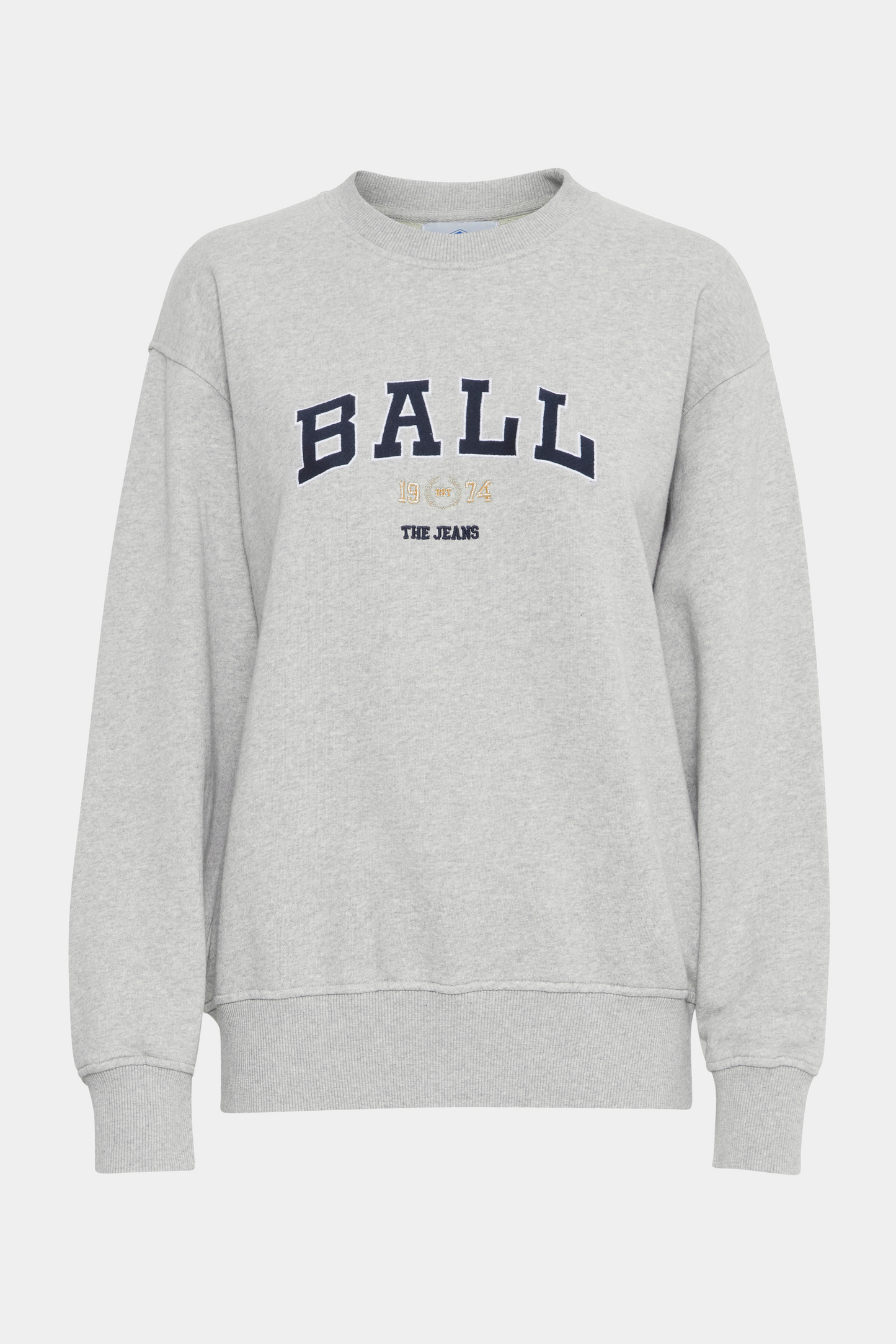 sweat, sweatshirt, crewneck, bluse, grå, grey, lysegrå, light grey, gråmeleret, gråmelange, grey melange, logo, broderi, Fin, smuk, elegant, klassisk, staple, feminin, pæn, rå, cool, sej, unik, musthave, hverdag, fest, kvinde, dame, woman, sporty, workout, træning