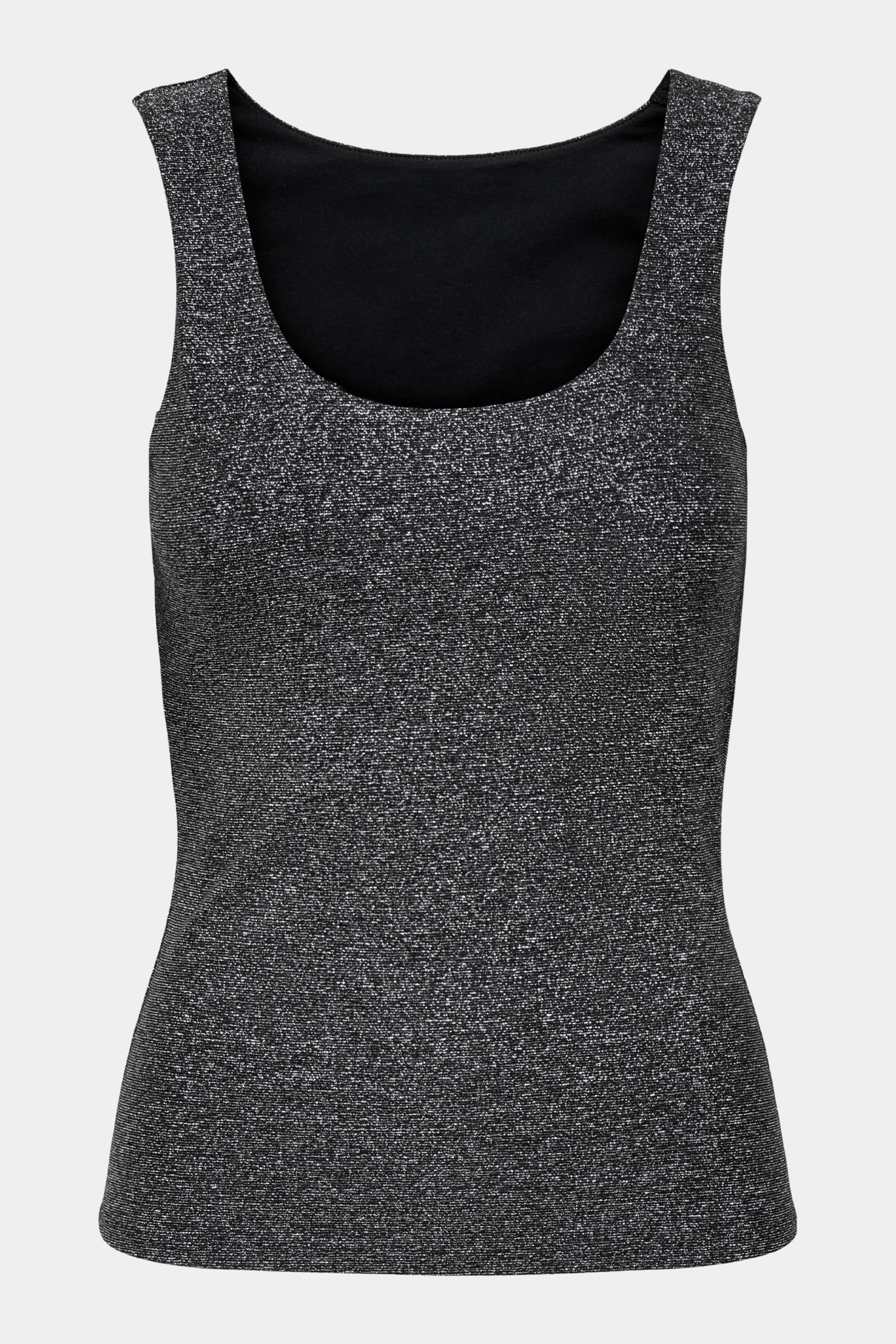 Fin, smuk, elegant, klassisk, staple, feminin, pæn, rå, cool, sej, unik, musthave, hverdag, fest, kvinde, dame, woman, top, vendbar, glimmer, glitter, sølv, silver, tætsiddende, stram, tight, stretchy, stretch, elastik, sommer