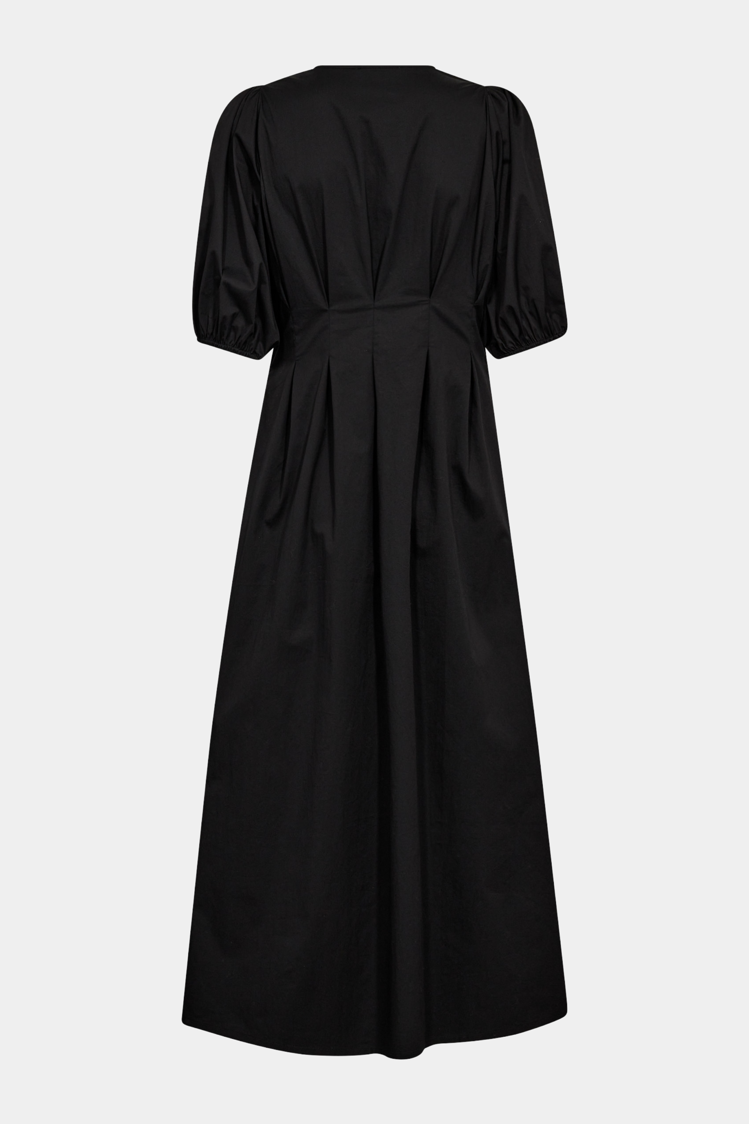 kjole, dress, maxikjole, maxidress, midi, sort, black, poplin, bomuld, cotton, lang, long, sprød, crispy, læg, figursyet, faconsyet, talje, ballonærmer, elastik, sommerkjole, Fin, smuk, elegant, klassisk, staple, feminin, pæn, rå, cool, sej, unik, musthave, hverdag, fest, kvinde, dame, woman