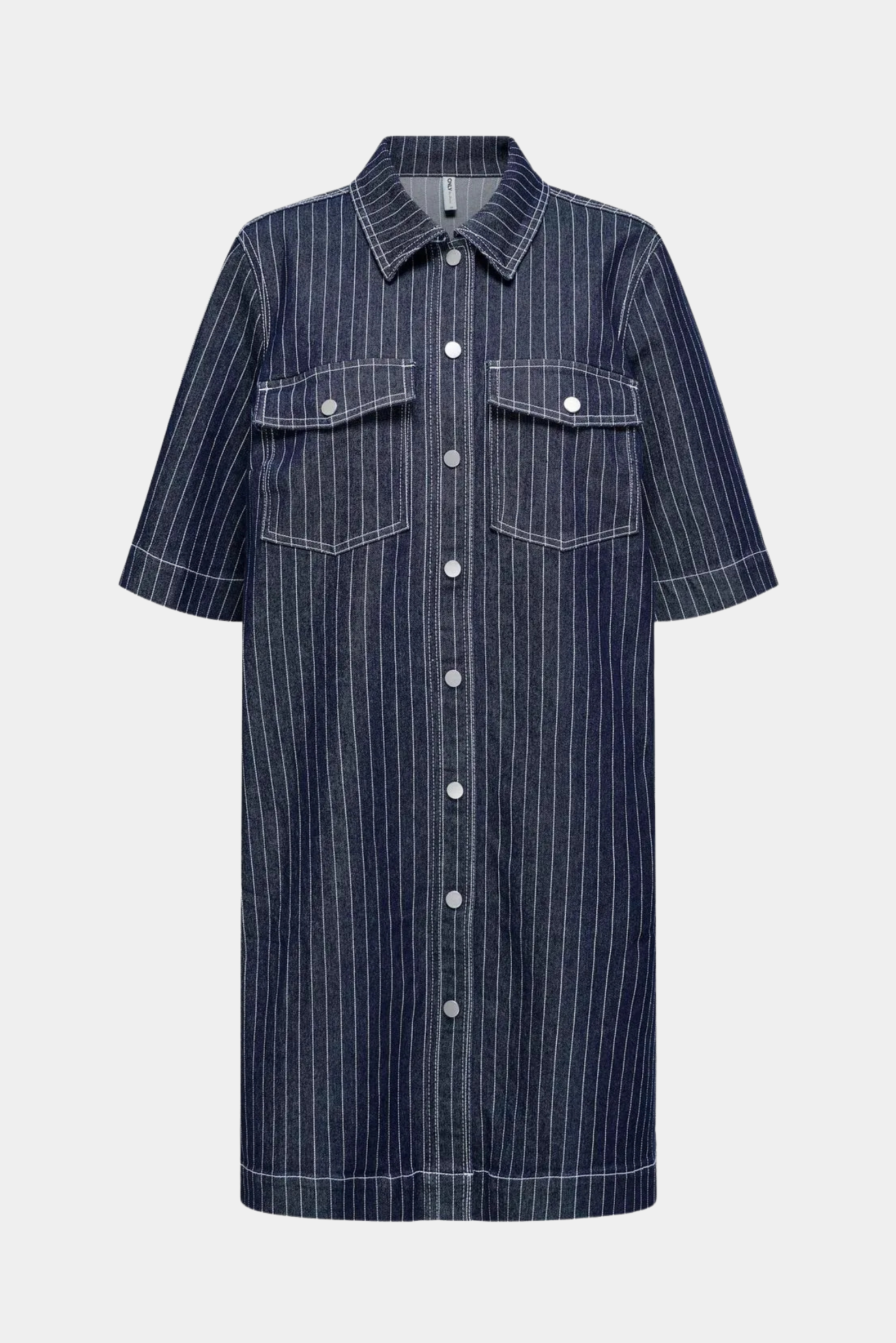 kjole, dress, denim cowboy, denimkjole, jeans, mørk, mørkeblå, navy, strib, striber, krave, brystkommer, fin, smuk, elegant, klassisk, feminin, pæn, rå, cool, sej, unik, musthave, hverdag, fest