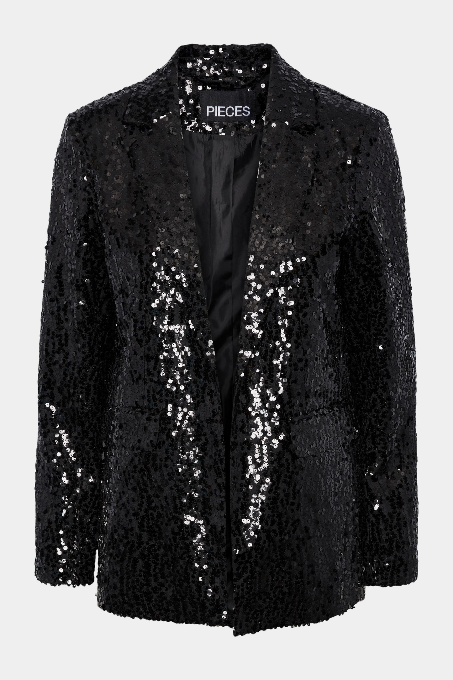 jakke, frakke, blazer, blazerjakke, sequin, pailletter, paillet, paliet, palliet, palietter, sort, black, fest, fin, elegant, party, hverdag, cool, loose, løs, oversize, kvinde, dame, woman