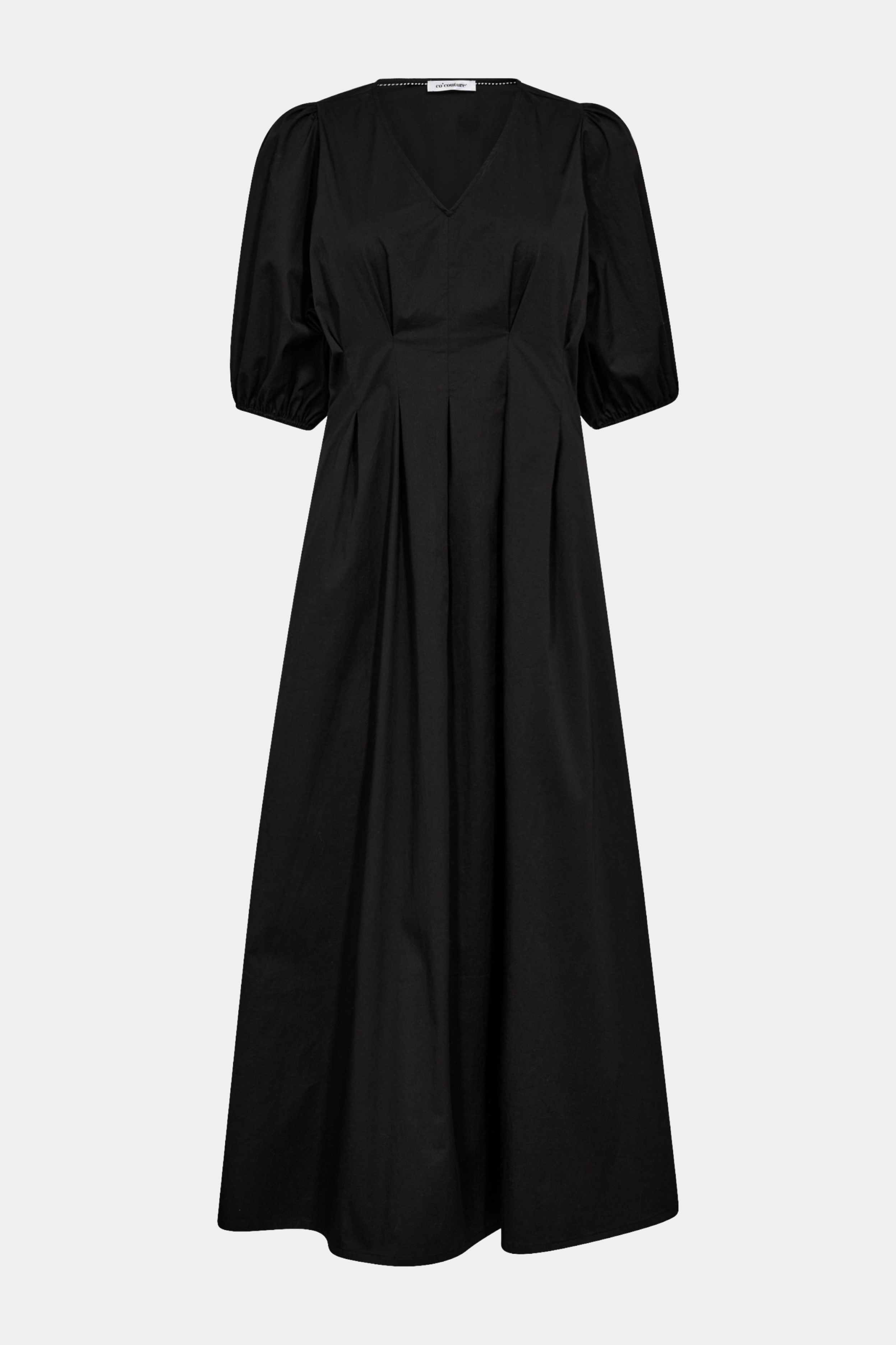 kjole, dress, maxikjole, maxidress, midi, sort, black, poplin, bomuld, cotton, lang, long, sprød, crispy, læg, figursyet, faconsyet, talje, ballonærmer, elastik, sommerkjole, Fin, smuk, elegant, klassisk, staple, feminin, pæn, rå, cool, sej, unik, musthave, hverdag, fest, kvinde, dame, woman