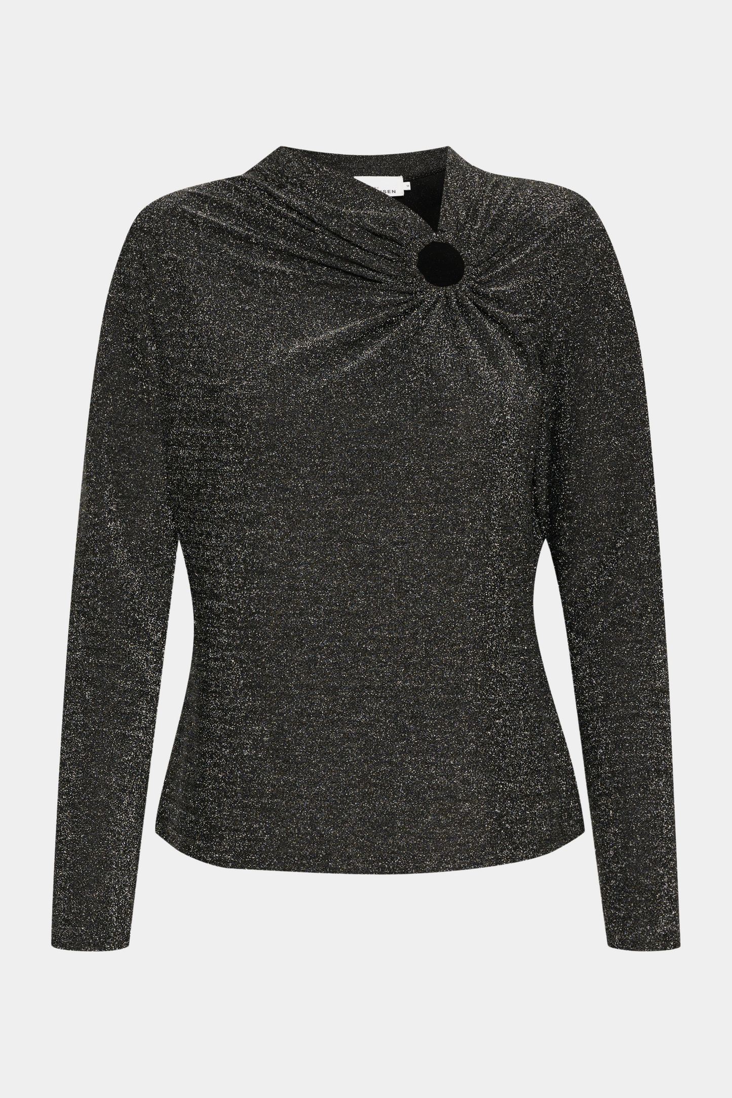 bluse, top, blouse, shirt, langærmet, black, sort, glimmer, glitter, hul, stretch, elastik, tætsiddende, løs, loose, blød, soft, elegant, fin, feminin, hverdag, fest, kvinde, dame, woman