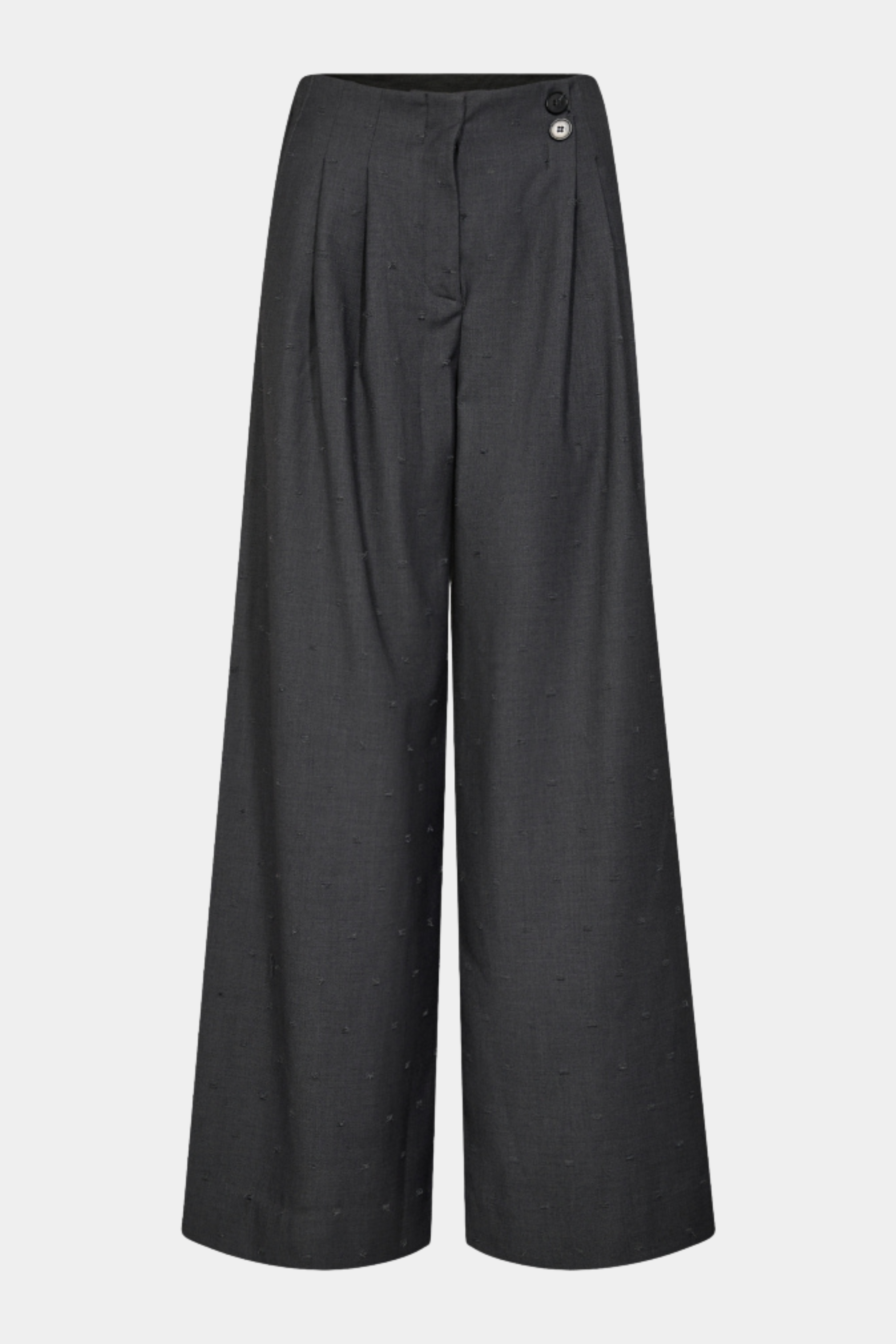 Fin, smuk, elegant, klassisk, staple, feminin, pæn, rå, cool, sej, unik, musthave, hverdag, fest, kvinde, dame, woman, buks, pant, højtaljet, high waist, jacquard, prikker, dots, vidde, vid, wide, løs, loose, blød, soft, let