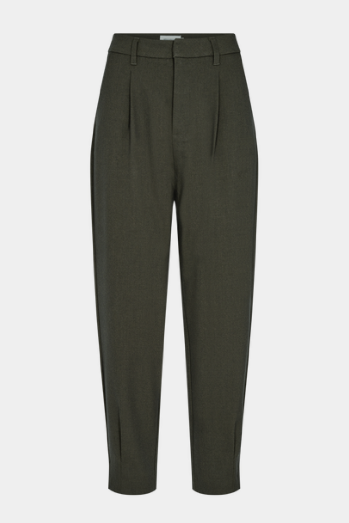 buks, pant, klassisk, business, habit, habitbuks, grøn, green, army, meleret, melange, læg, stumpe, cigaret, arbejde, hverdag, fin, fest, elegant, feminin, staple, kvinde, dame, woman