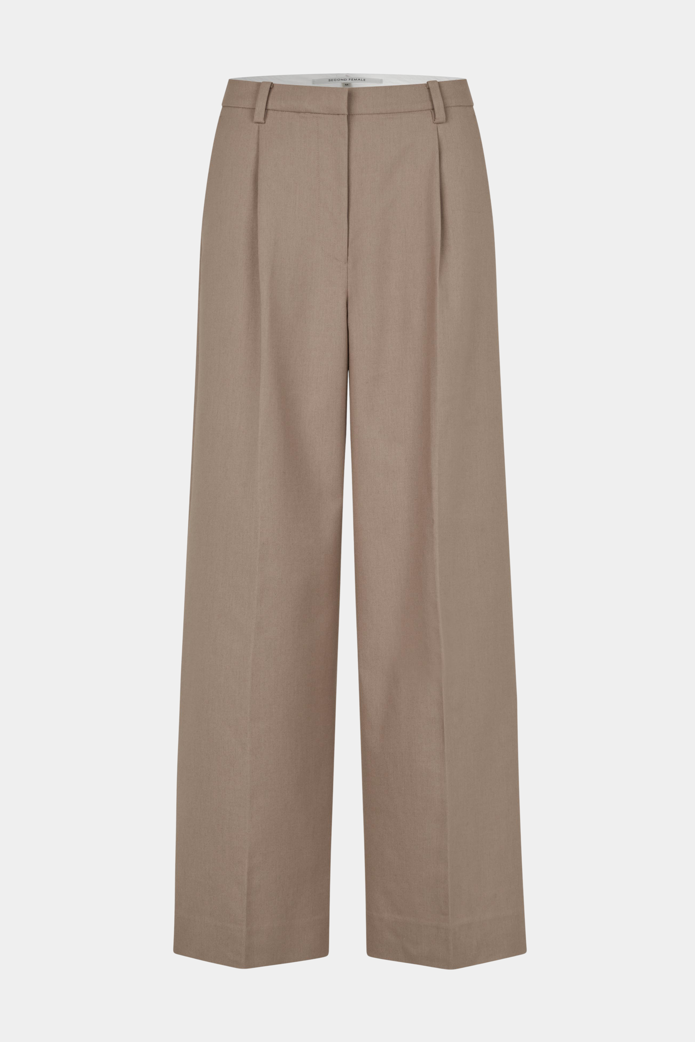 Fin, smuk, elegant, klassisk, staple, feminin, pæn, rå, cool, sej, unik, musthave, hverdag, fest, kvinde, dame, woman, buks, pant, habit, habitbuks, suiting, suit, camel, beige, meleret, melange, læg, pressefold, bæltestropper, løs, loose, klassisk, tidsløs