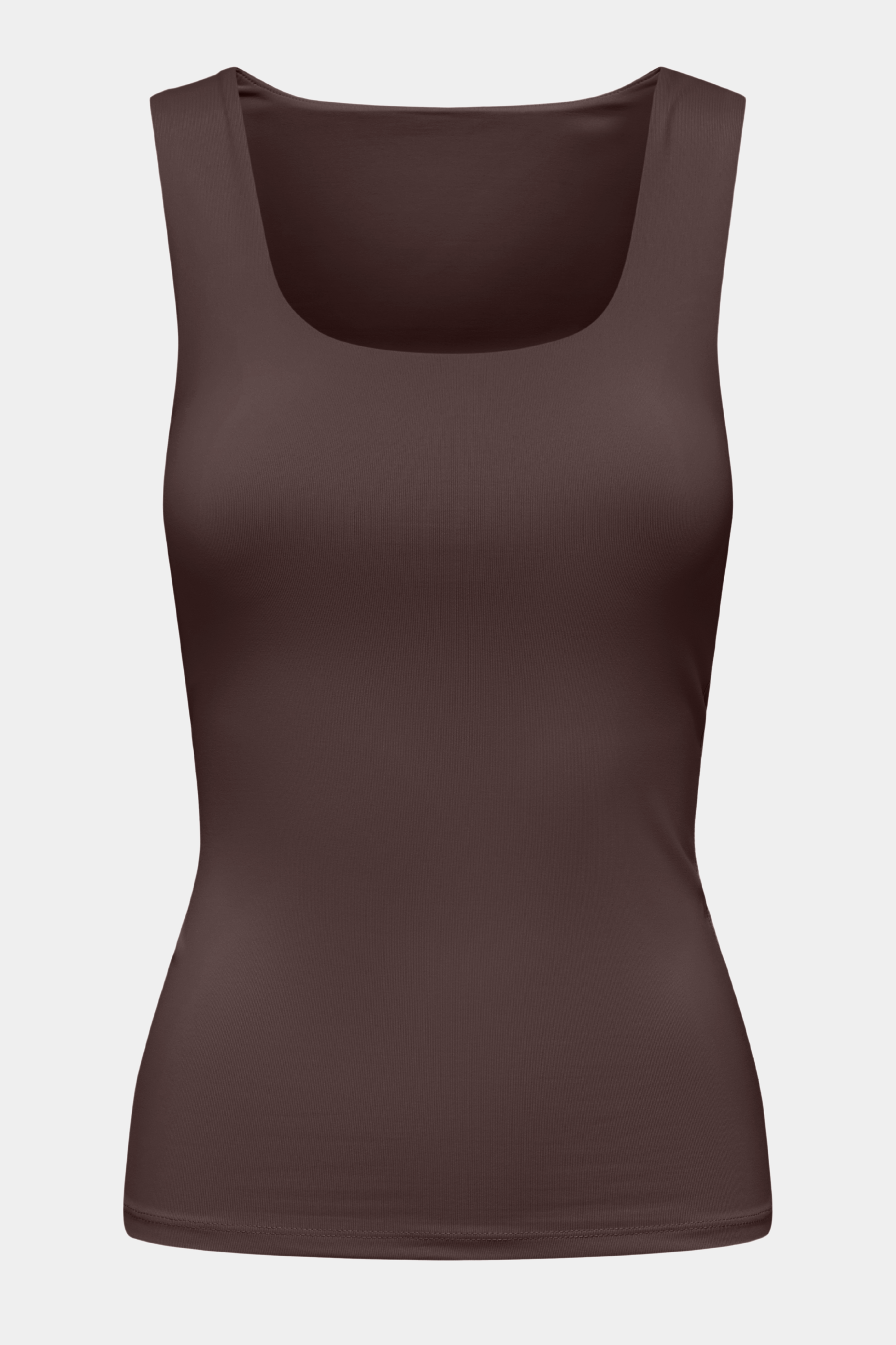 Fin, smuk, elegant, klassisk, staple, feminin, pæn, rå, cool, sej, unik, musthave, hverdag, fest, kvinde, dame, woman, top, bluse, basic, basis, brun, brown, mørkebrun, vendbar, stretchy, badetøj, glat, staple, kvinde, dame, woman