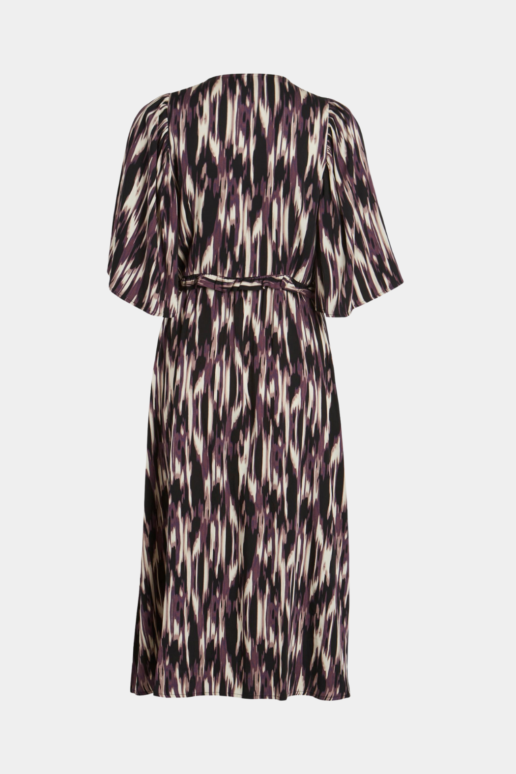 Kjole, dress, lang, midi, print, lilla, purple, striber, wrap, slåom, bindebånd, bånd, fin, smuk, elegant, klassisk feminin, pæn, rå, cool, sej, unik, musthave, sommer, vinter, hverdag, fest