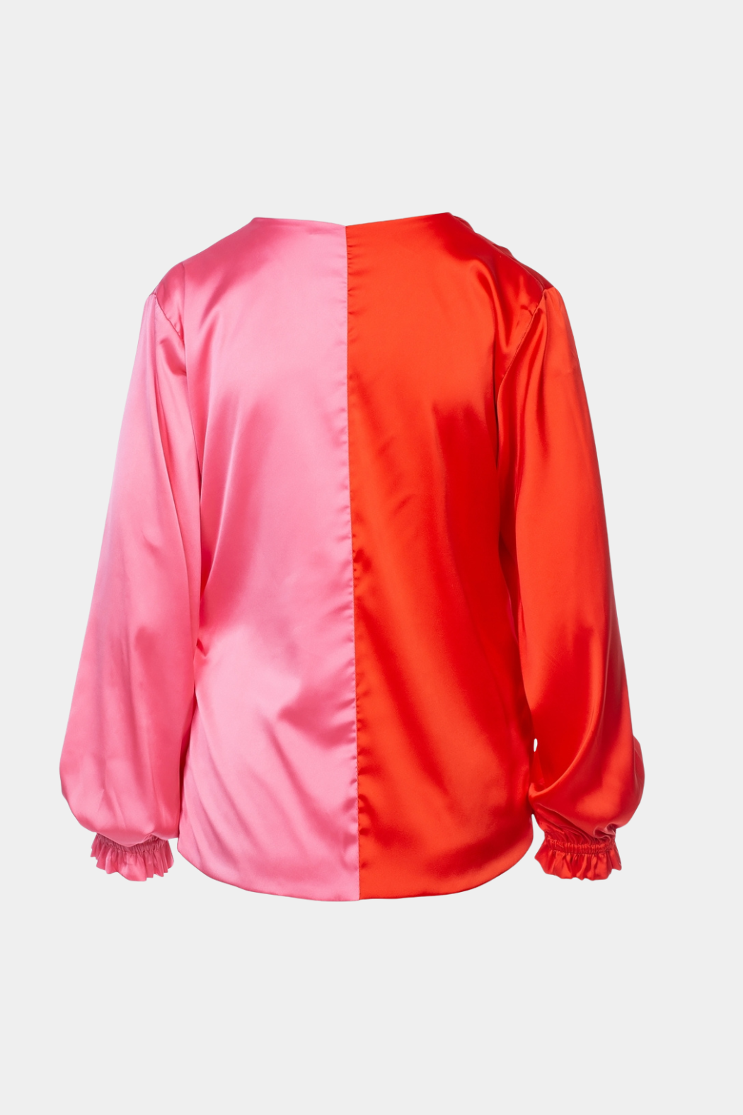 bluse, skjorte, wrap, slåom, colorblok, todelt, tofarvet, pink, rød, shiny, satin, silke, fin, smuk, elegant, klassisk, feminin, pæn, rå, cool, sej, unik, musthave, hverdag, fest
