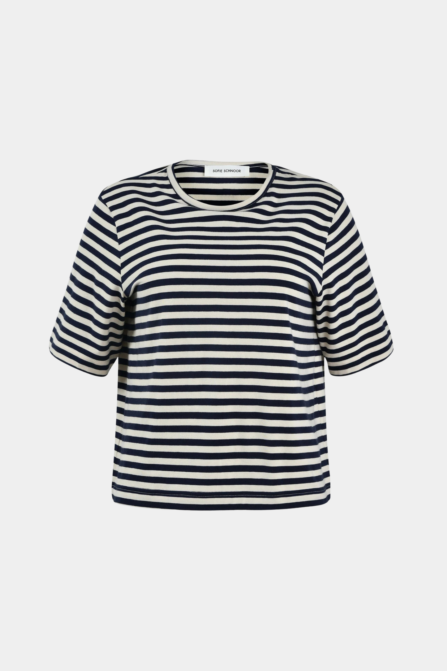 tee, t-shirt, bluse, bomuld, striber, stribe, blød, navy, blå, hvid, løs, oversize, fin, smuk, elegant, klassisk, feminin, pæn, rå, cool, sej, unik, musthave, hverdag, fesr