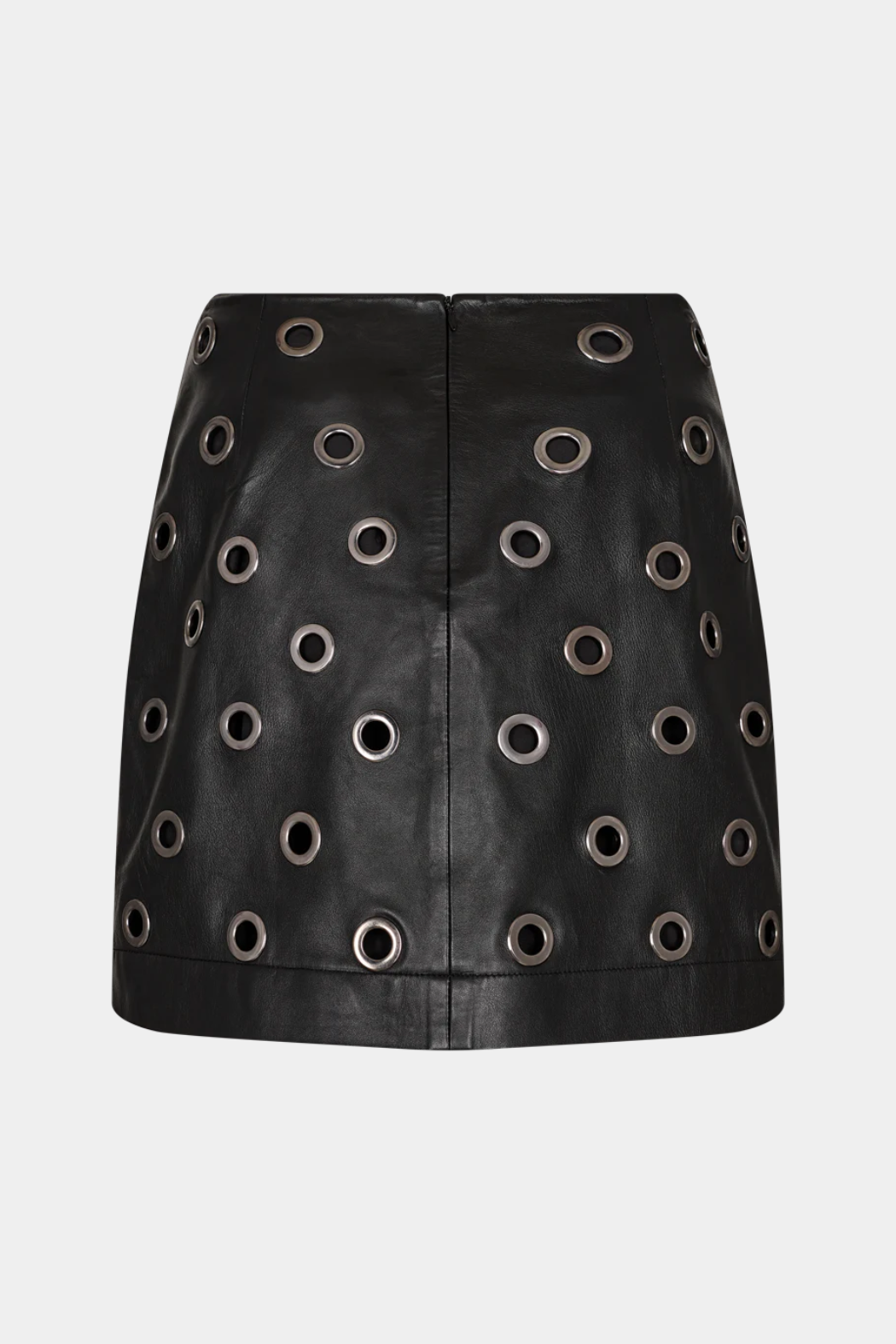 nederdel, skirt, skind, læder, skindnederdel, metal, ringe, ring, øjer, fin, smuk, elegant, klassisk, feminin, cool, rå, pæn, elegant, basis, basic, musthave, hverdag, fest