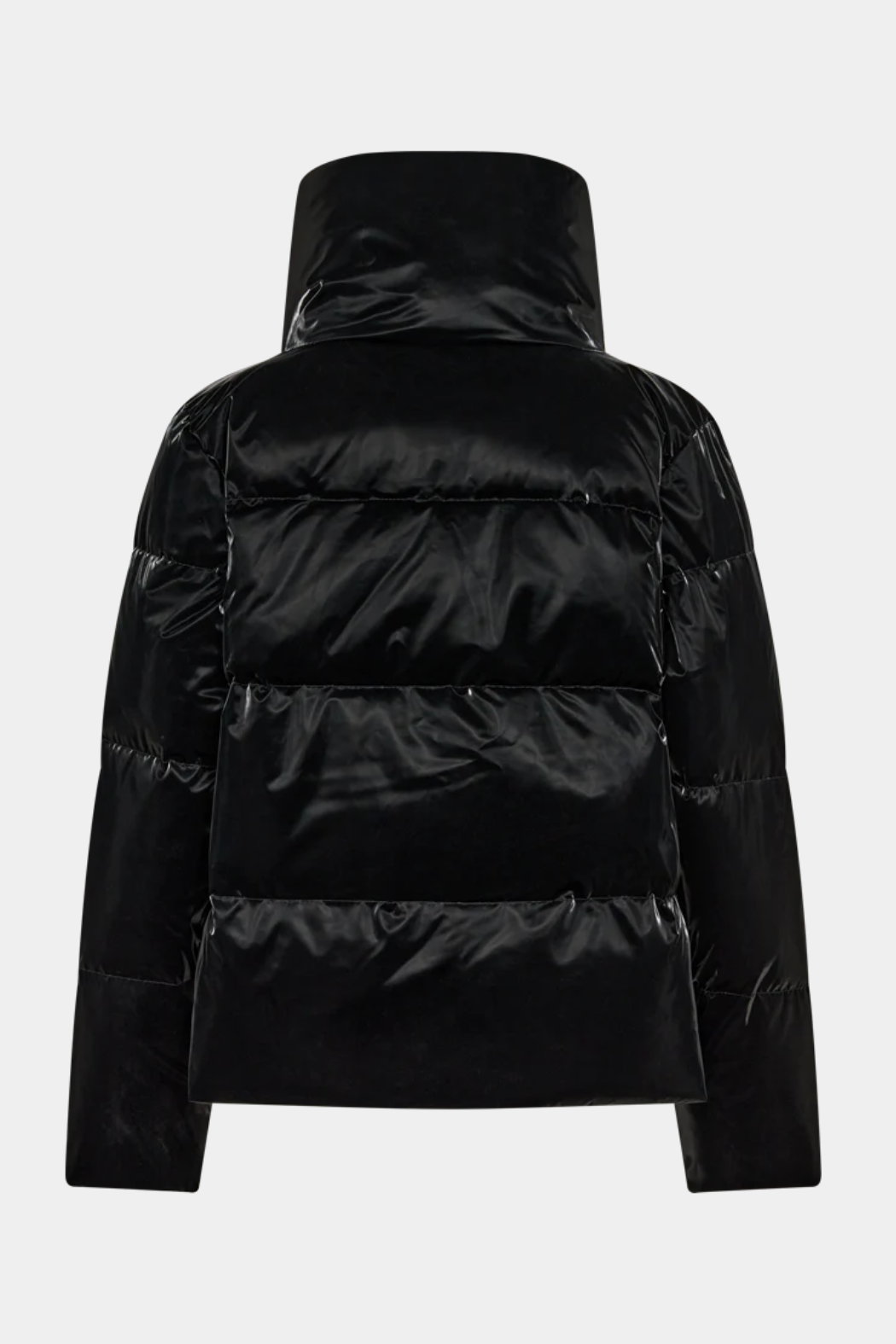 jakke, frakke, jacket, kort, short, shiny, skinnende, blank, velour, pu, glat, varm, tyk, højhals, krave, trykknapper, dun, vatteret, fin, smuk, elegant, klassisk, feminin, pæn, rå, cool, sej, unik, musthave, hverdag, vinter, koldt, sne,