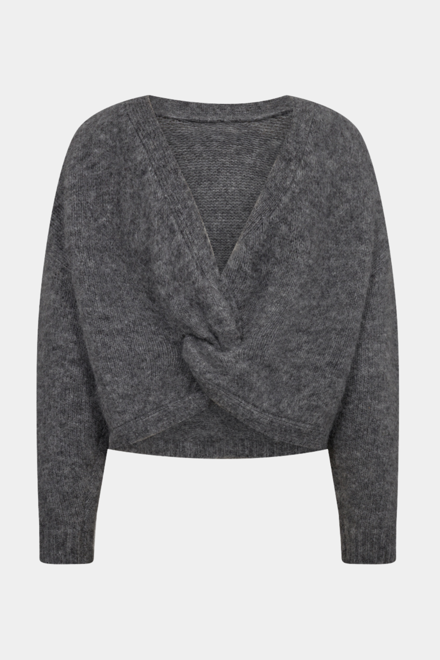 knit, strik, grå, mørkegrå, knude, twist, tvist, detalje, blød, uld, mohair, varm, fin, smuk, elegant, klassisk, feminin, pæn, rå, cool, sej, unik, musthave, hverdag, fest