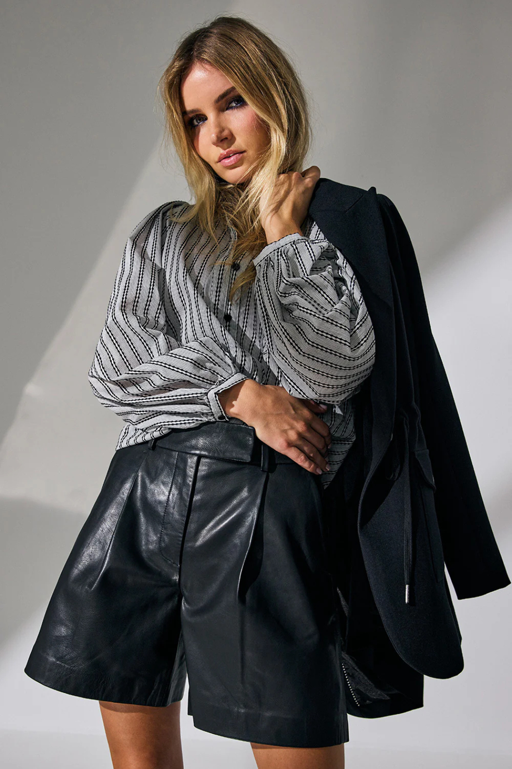 PhoebeCC leather pleat shorts