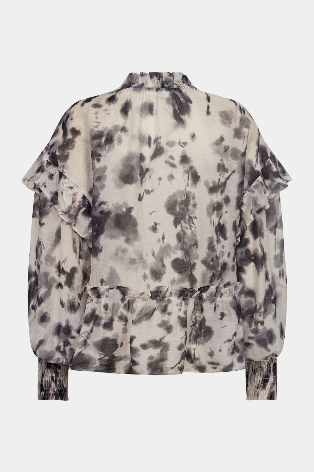 bluse, blouse, skjorte, overdel, mesh, transparent, gennemsigtig, print, flæse, flæser, frill, højhals, fin, smuk, elegant, klassisk, feminin, pæn, rå, cool, sej, unik, mushave, hverdag, fest