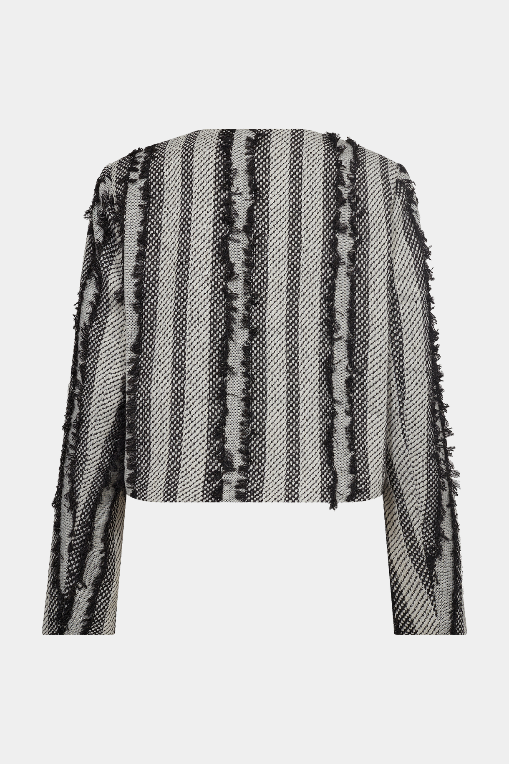 jakke, frakke, overdel, boucle, stribe, stribet, knapper, frynser, sort, hvid, mønster, print, fin, smuk, elegant, klassisk, feminin, pæn, rå, cool, sej, unik, musthave, hverdag, fest