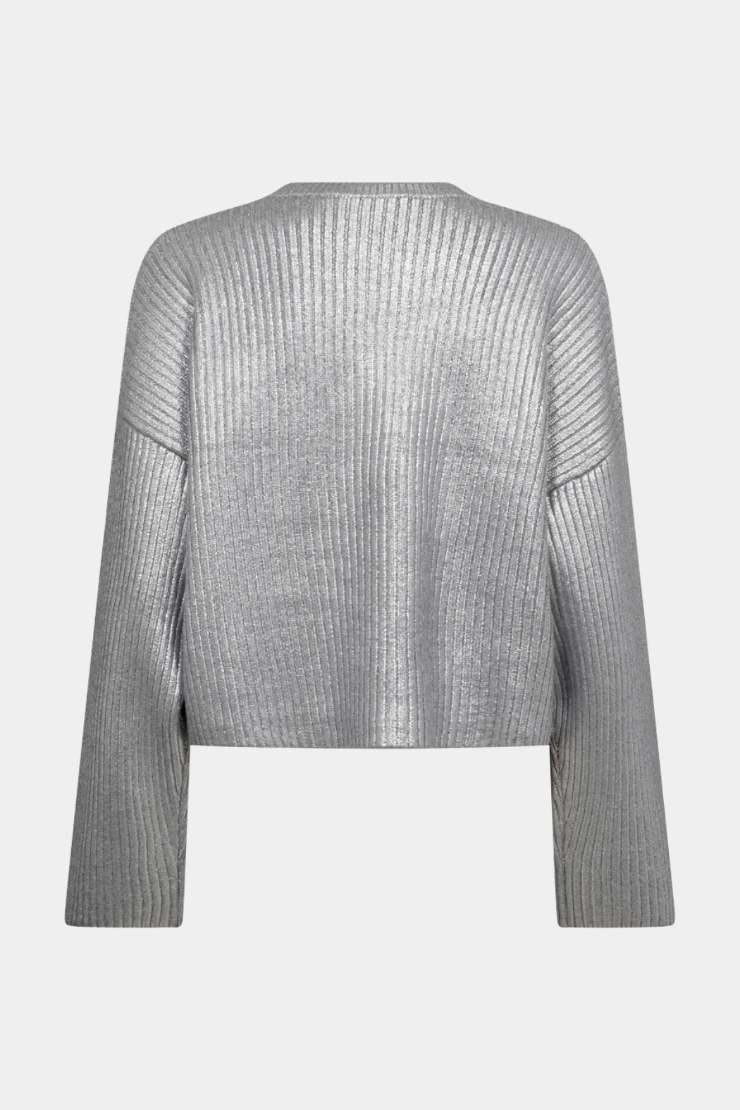 strik, knit, bluse, pullover, oversize, cropped, kort, bred, stor, sølv, silver, metal, metallic, skinnende, rib, strikket, rundhals, fin, smuk, elegant, klassisk, feminin, pæn, rå, cool, sej, unik, musthave, hverdag, fest