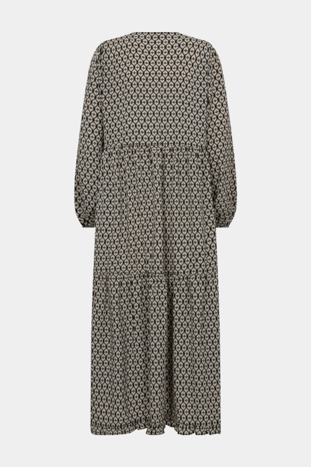 kjole, dress, maxi, maxikjole, maxidress, lang, print, sort, creme, beige, fin, smuk, elegant, klassisk, feminin, pæn, rå, cool, sej, unik, musthave, hverdag, fest