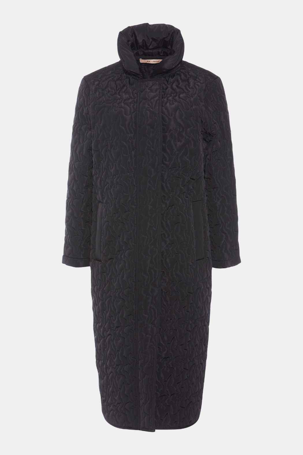 jakke, frakke, overgangsjakke, quilted, quiltet, løs, loose, straight, lang, long, cool, hverdag, sort, black, kvinde, dame, woman
