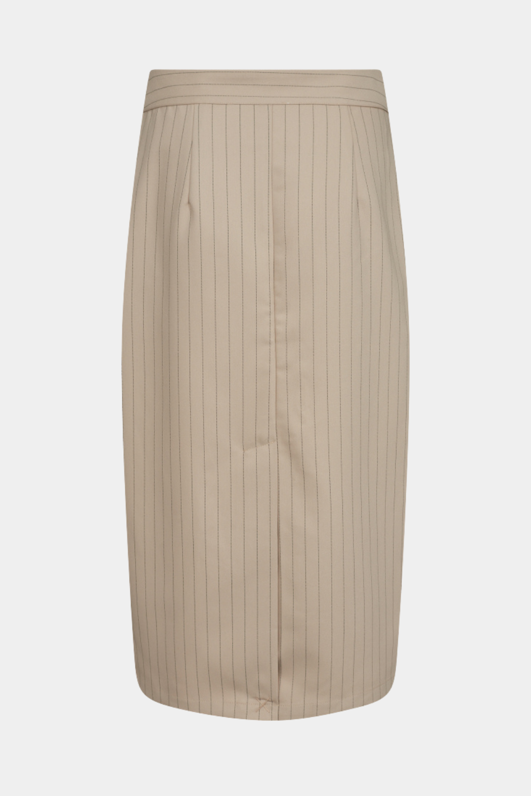 nederdel, skirt, lang, langt, maxi, tætsiddende, stram, beige, strib, stiber, pin, pinstripe. knap, lynlås, slids, fin, smuk, elegant, klassisk, feminin, pæn, rå, cool, sej, unik, musthave, hverdag, fest