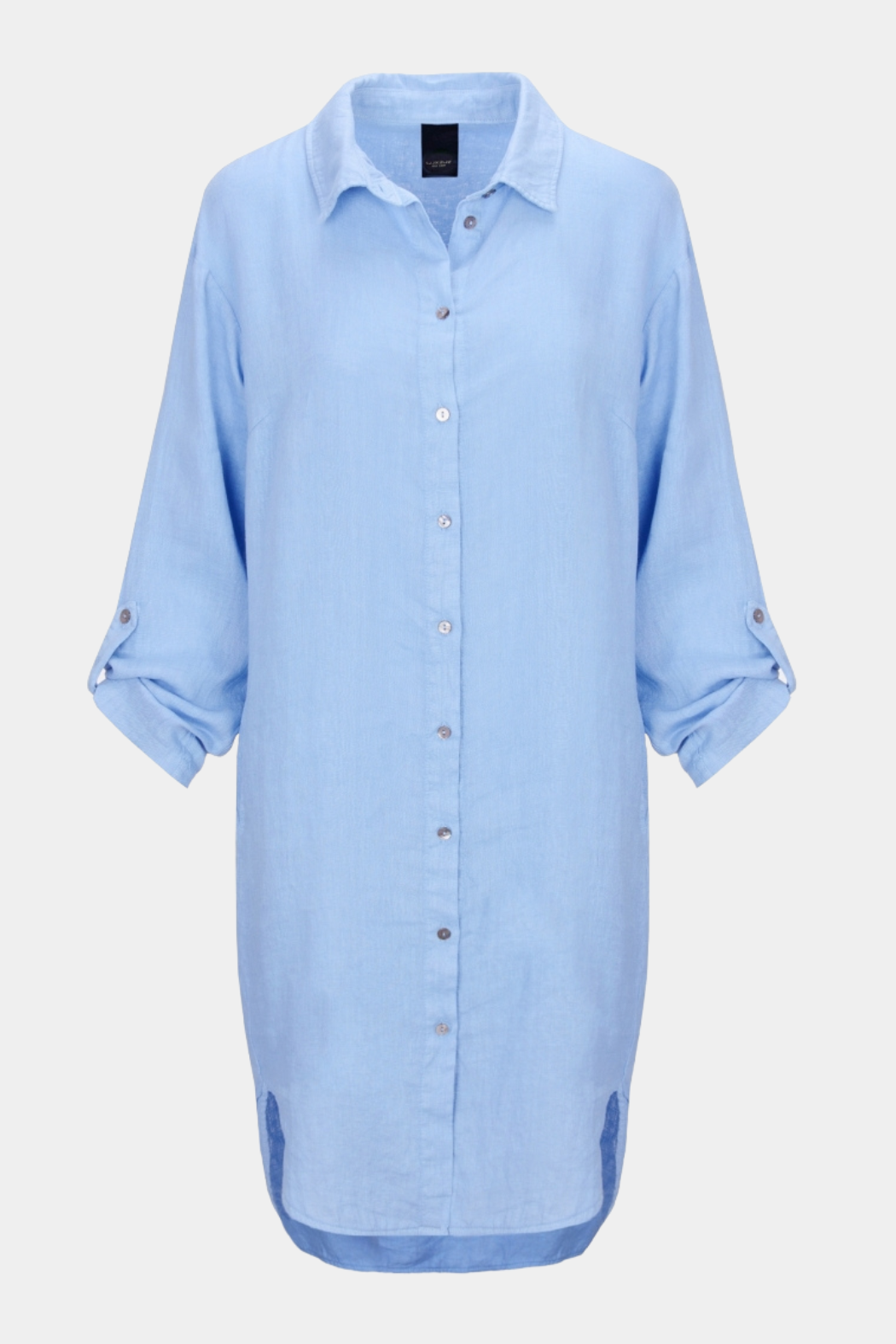 skjorte, shirt, kjole, dress, skjortekjole, langskjorte, knapper, krave, opsmøg, blå, lyseblå, hør, linen, let, luftig, fin, smuk, elegant, klassisk, feminin, pæn, rå, cool, sej, unik, musthave, hverdag, fest