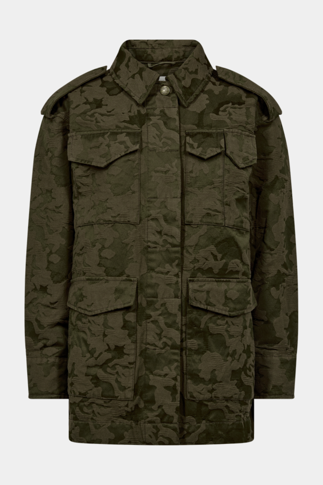 jakke, frakke, skjorte, shirt, overshirt, sommerjakke, militær, army, grøn, armygrøn, olive, jacquard, print, mønster, cool, rå, hverdag, kvinde, dame, woman