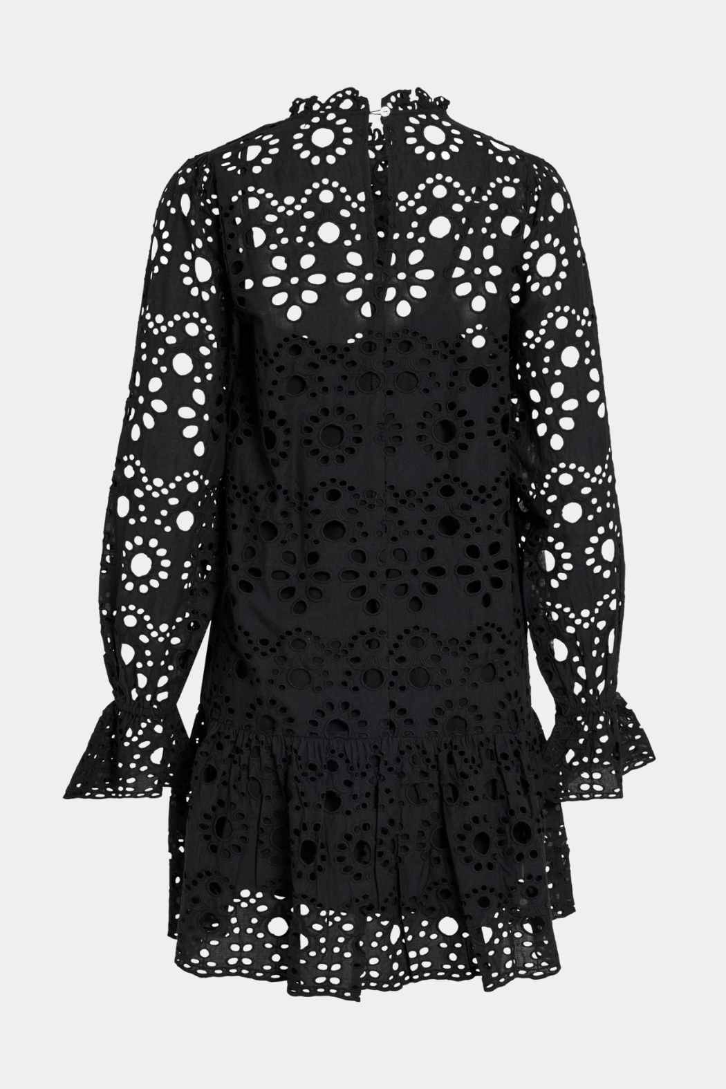 kjole, dress, kort, short, blonde, broderi, broderianglaise, sort, højhals, langærmet, flæse, flæser, fin, smuk, elegant, klassisk, feminin, pæn, rå, cool, sej, unik, musthave, hverdag, fest