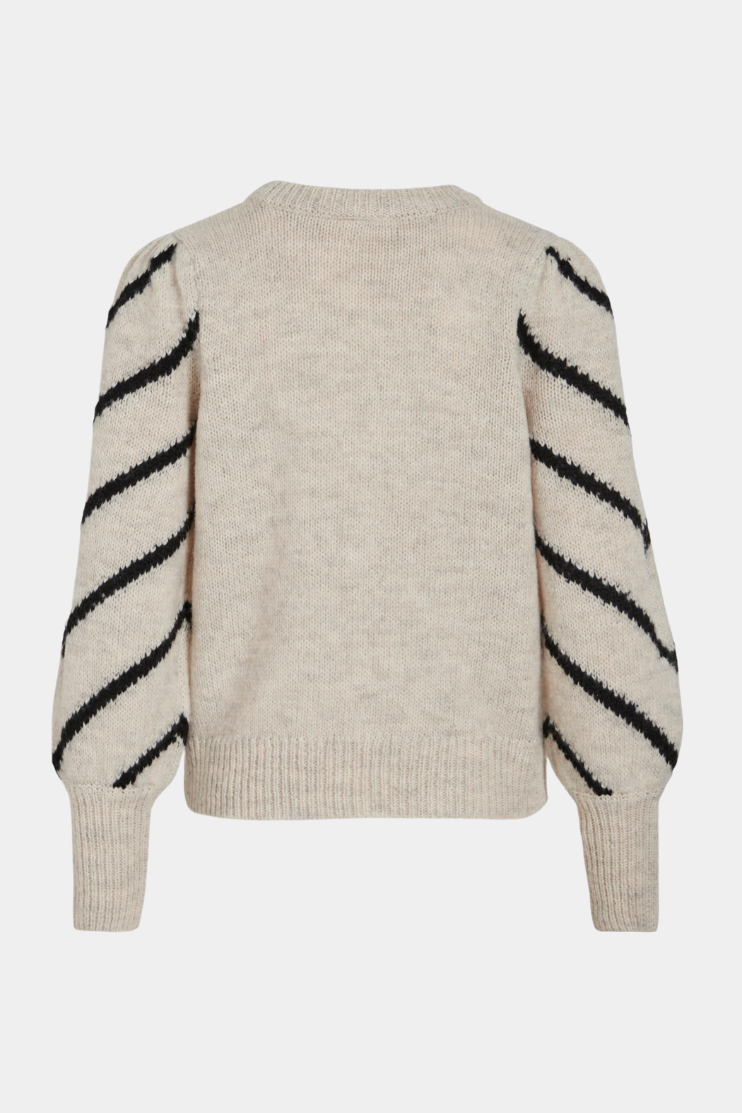 strik, knit, bluse, pullover, rundhals, striber, råhvid, natur, sort, rib, fin, smuk, elegant, klassisk, feminin, pæn, rå, cool, sej, unik, musthave, hverdag, fest