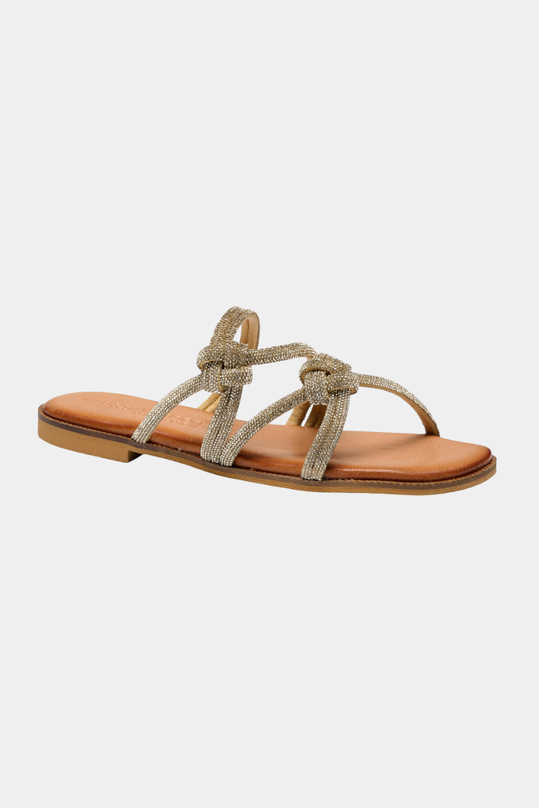 sandal, remme, glimmer, glitter, sten, rhinsten, zirkoner, læder, skind, leather, elegant, fin, feminin, shiny, flad, flat, hverdag, fest, kvinde, dame, woman, komfort, memoryskum, blød, soft