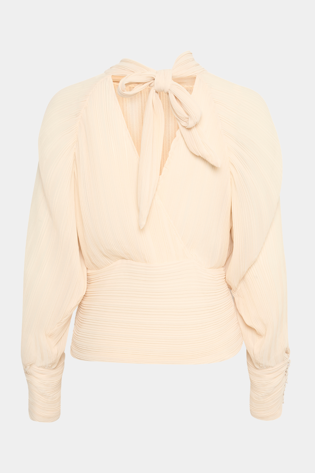 bluse, blouse, crepe, plisseret, plissering, bindebånd, nedringet, højhalset, råhvid, creme, hvid, fin, smuk, elegant, klassisk, feminin, pæn, rå, cool, sej, unik, hverdag, fest