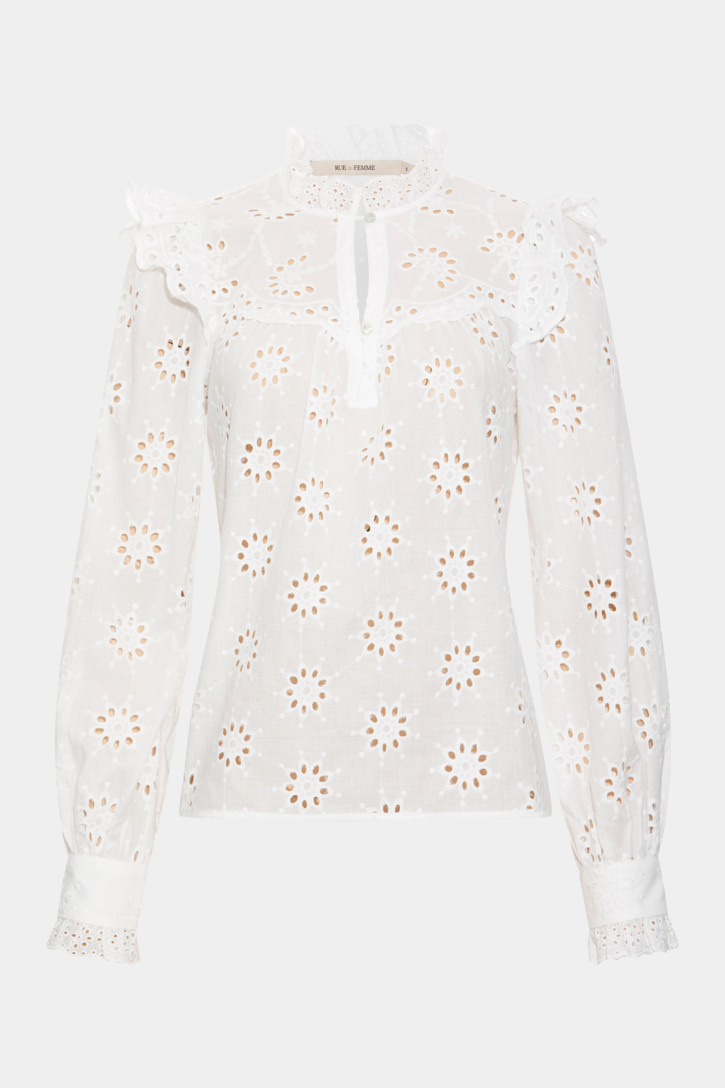 bluse, skjorte, shirt, blouse, broderi, broderianglaise, hulmønster, flæser, hvid, fin, smuk, elegant, klassisk, pæn, feminin, rå, cool, sej, unik, musthave, hverdag, fest