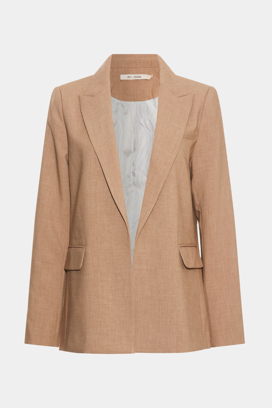 jakke, frakke, blazer, blazerjakke, jakkesæt, suit, faconsyet, facon, sand, beige, brun, melange, hør, fin, smuk, elegant, klassisk, feminin, pæn, rå, cool, sej, unik, musthave, basis, basic, hverdag, fest