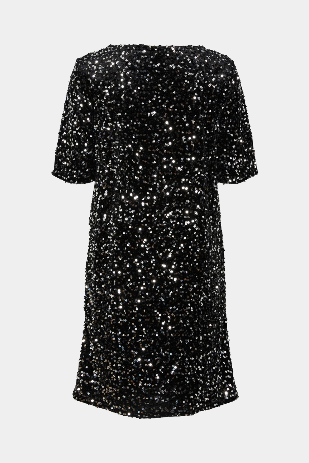 kjole, dress, kortærmet, rundhals, pailletter, paillet, glimmer, glitter, shiny, sort, velour, festlig, disko, vild, fin, smuk, elegant, klassisk, feminin, pæn, rå, cool, sej, unik, musthave, hverdag, fest,