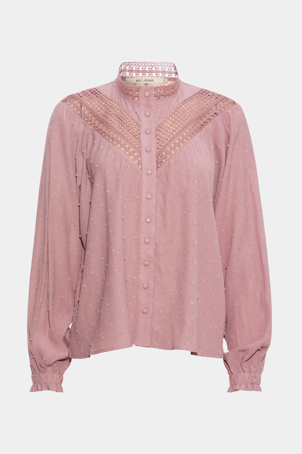 Skjorte, shirt, bluse, rosa, gammelrosa, lyserød, knapper, blonder, blonde, lace, flæser, prikker, let, transparent, gennemsigtig, let, fin, smuk, elegant, klassisk, feminin, pæn, rå, cool, sej, unik, yndig, musthave, hverdag, fest
