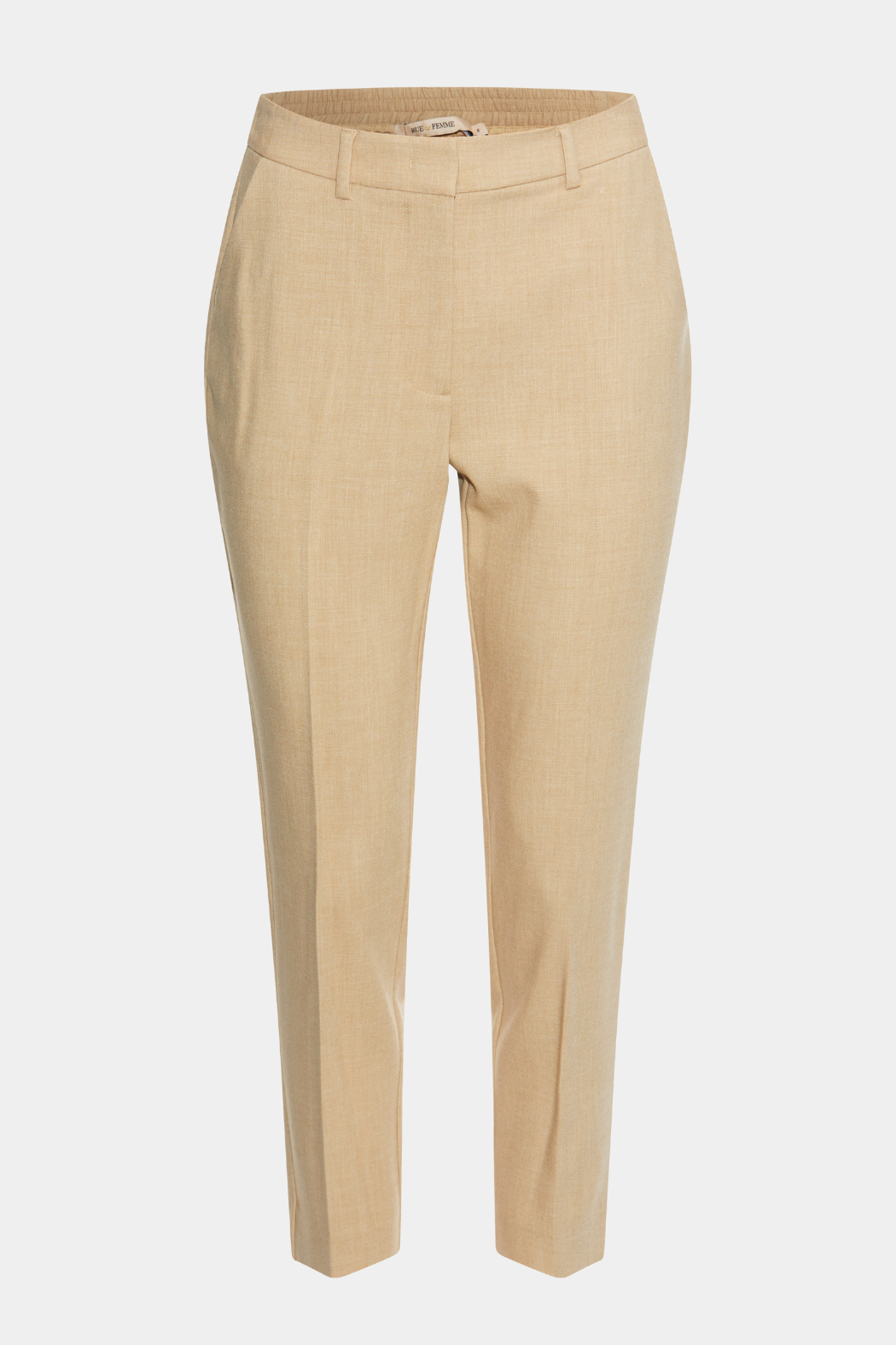 buks, pant, klassisk, classic, elegant, fin, feminin, cigaret, stump, pressefolder, beige, brun, meleret, melange, elastik, business, jakkesæt, habit, stilren, arbejde, work, kvinde, dame, woman