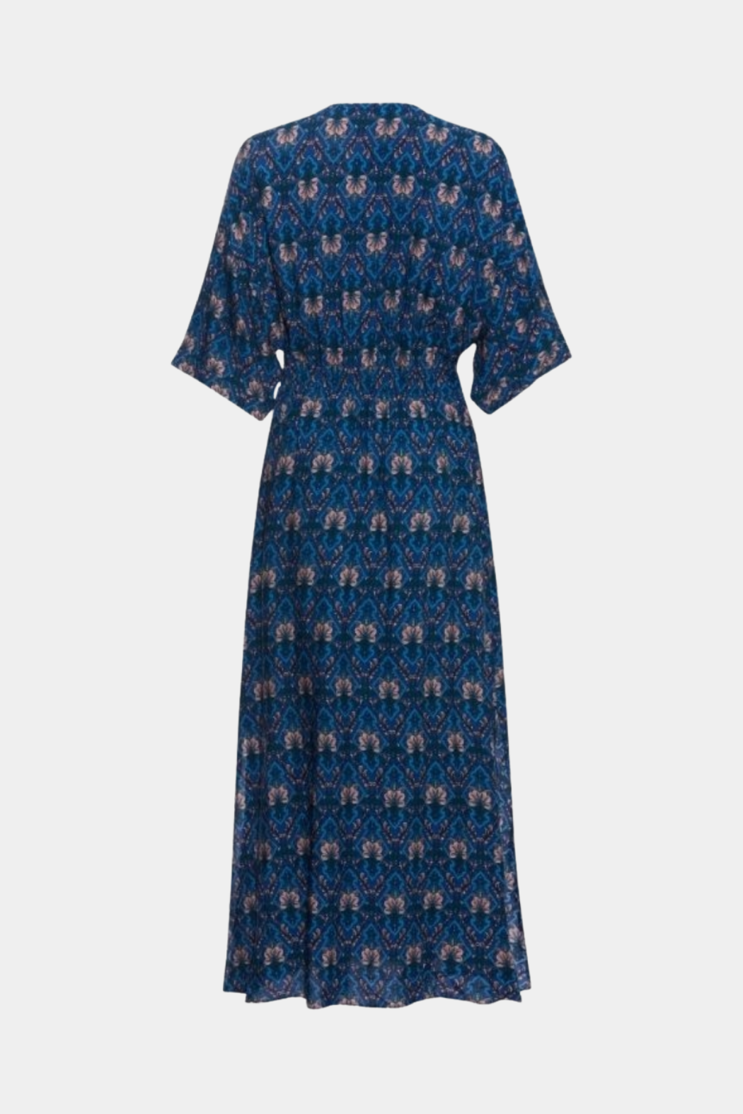 kjole, dress, lang, maxi, maxikjole, blå, navy, mørkeblå, blød, luftig, let, print, orientalsk, elastik, viskose, fin, smuk, elegant, klassisk, feminin, cool, rå, sej, skøn, unik, musthave, hverdag, fest, sommer, sol, strand