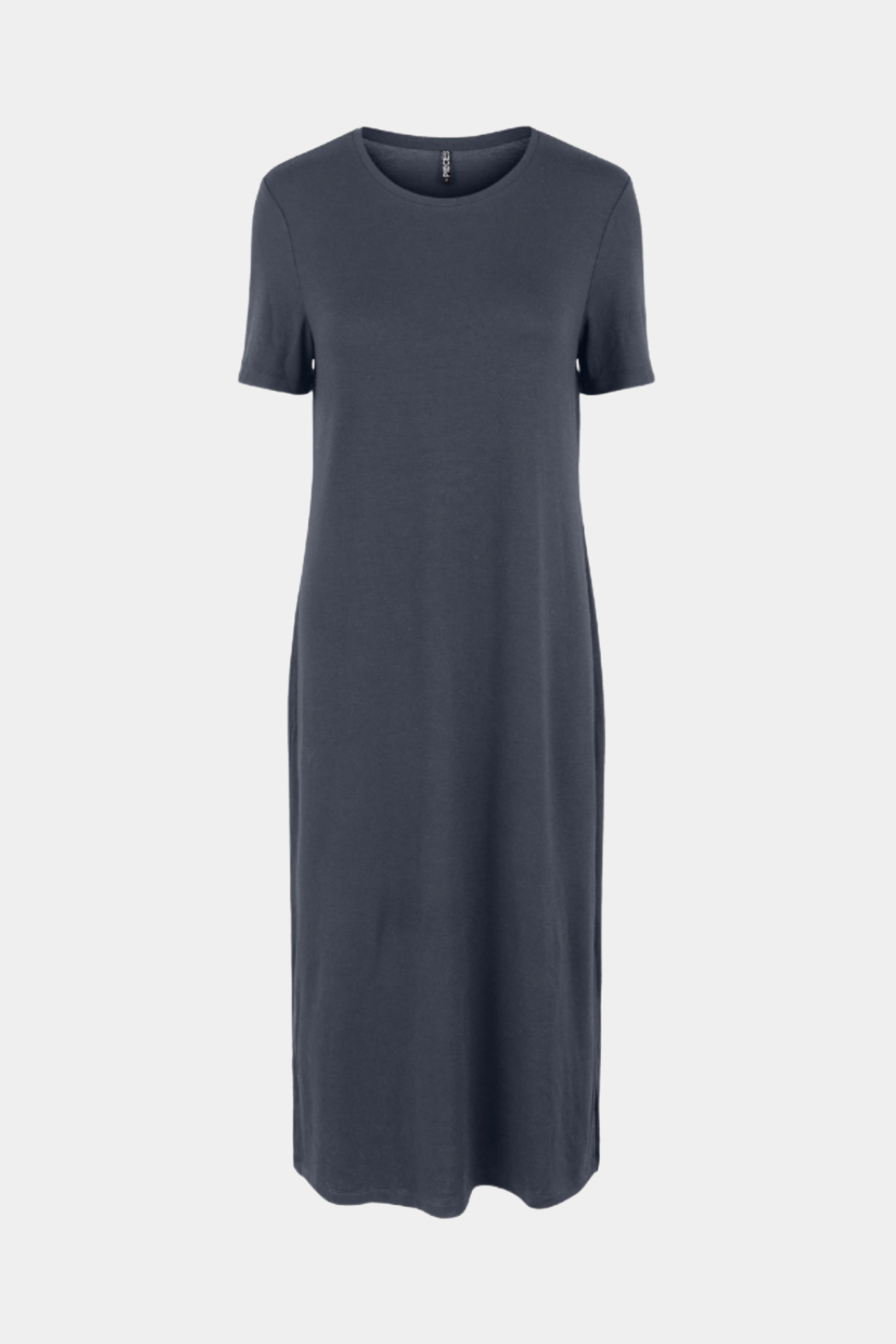 kjole, dress, basis, hverdag, blød, soft, stretch, stretchy, elastisk, sommer, sommerkjole, kortærmet, rund hals, slids, blå, blue, dusty, støvet, feminin, smuk, elegant, strandkjole