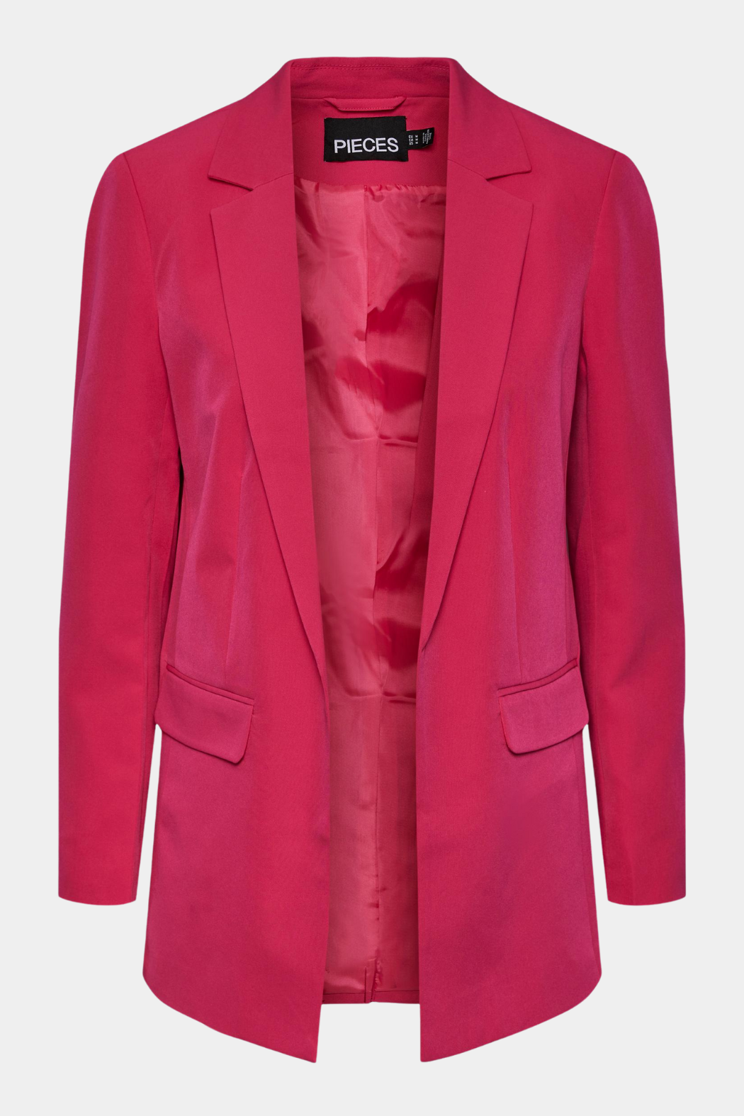 blazer, blazerjakke, habit, habitjakke, frakke, overtøj, cardigan, trøje, pink, lyserød, revers, lommer, langærmet, figursyet, faconsyet, talje, elegant, fin, feminin, hverdag, fest, kvinde, dame, woman