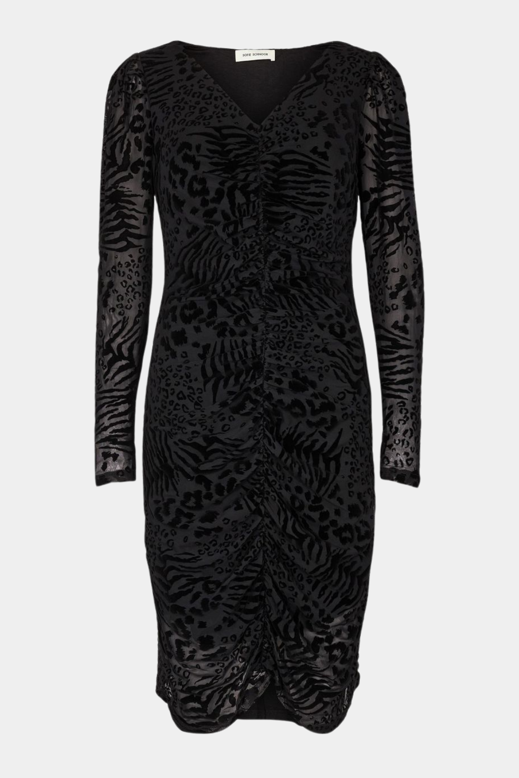 kjole, dress, tætsiddende, stram, tight, dyreprint, animal, leo, leopard, rynke, blød. soft, stretch, elegant, fin, feminin, hverdag, fest, festkjole, kvinde, dame, woman