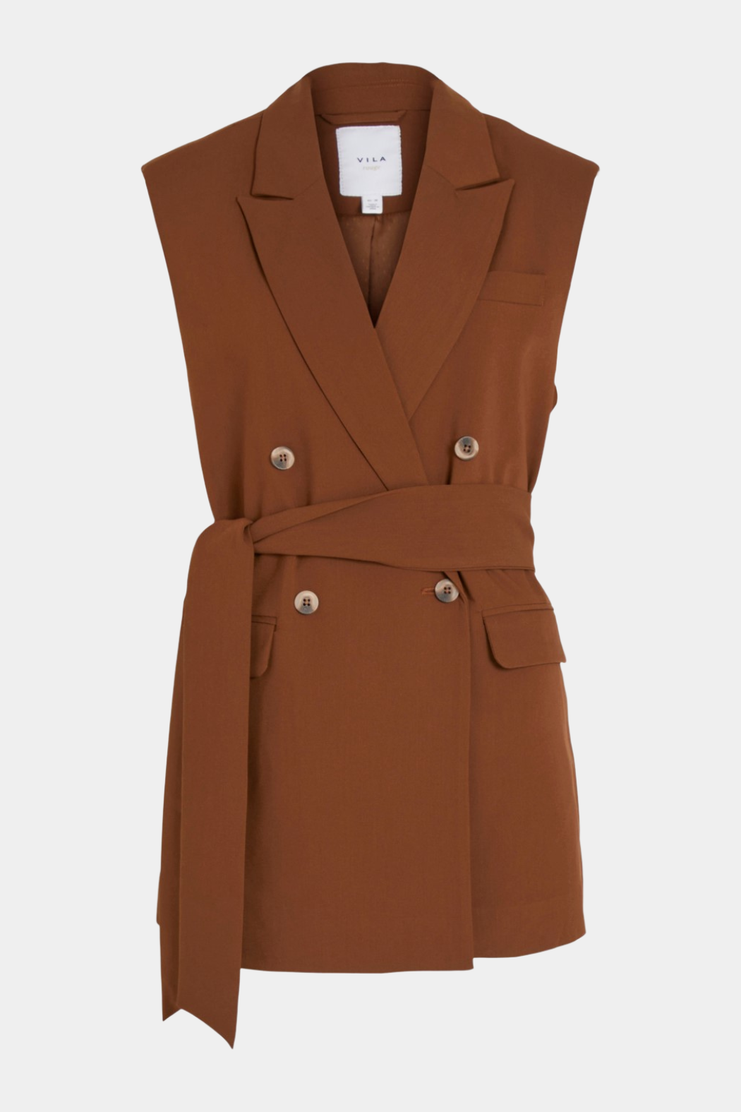 vest, waist, bælte, bindebånd, dobbeltradet, brun, brown, varm brun, camel, chocolate, coffee, chokolade, elegant, klassisk, lommer, feminin, fin, hverdag, fest, cool, rå, dame, kvinde, woman
