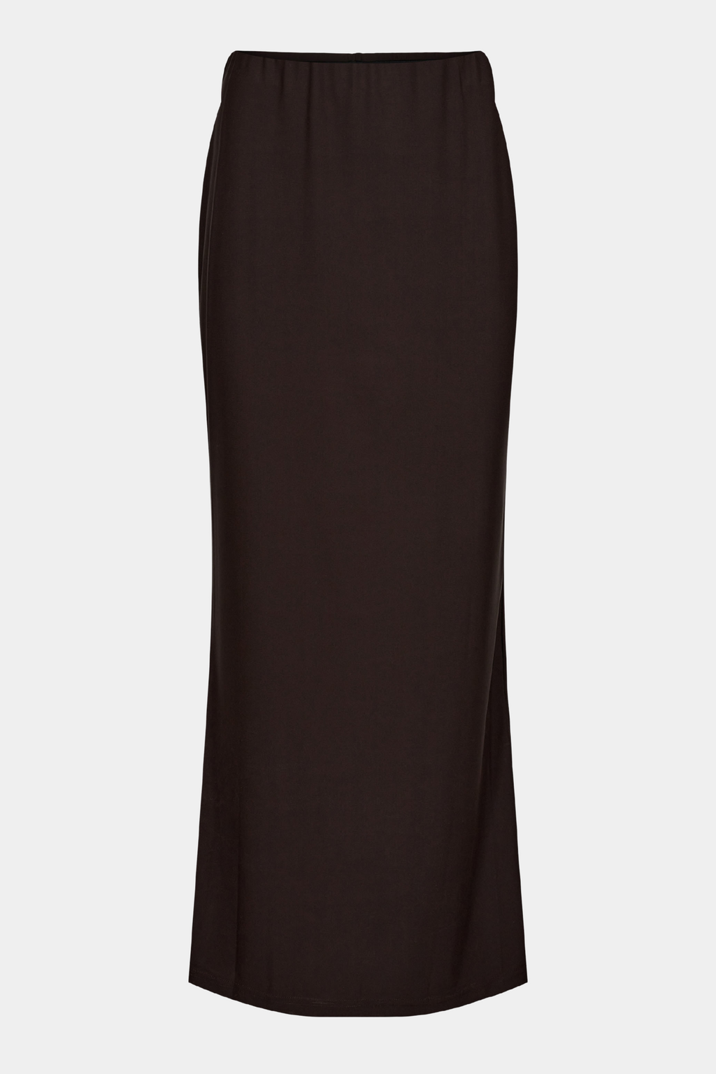 skirt, nederdel, maxi, midi, stretch, stræk, elastik, brun, brown, chokolade, chocolate, dark brown, slids, slit, hverdag, fin, fest, elegant, feminin, kvinde, dame, woman