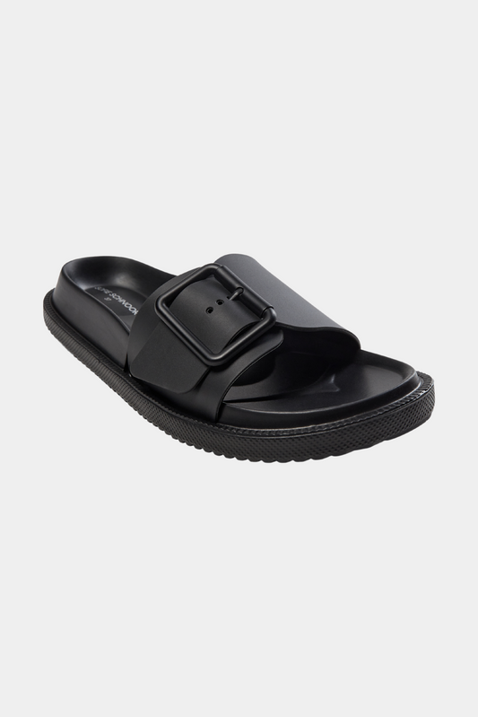 sandal, flad, flats, spænde, buckle, bblack, sort, summer, sommer, blød, soft, hjemmesko, futter, cool, hverdag, kvinde, dame, woman, unisex