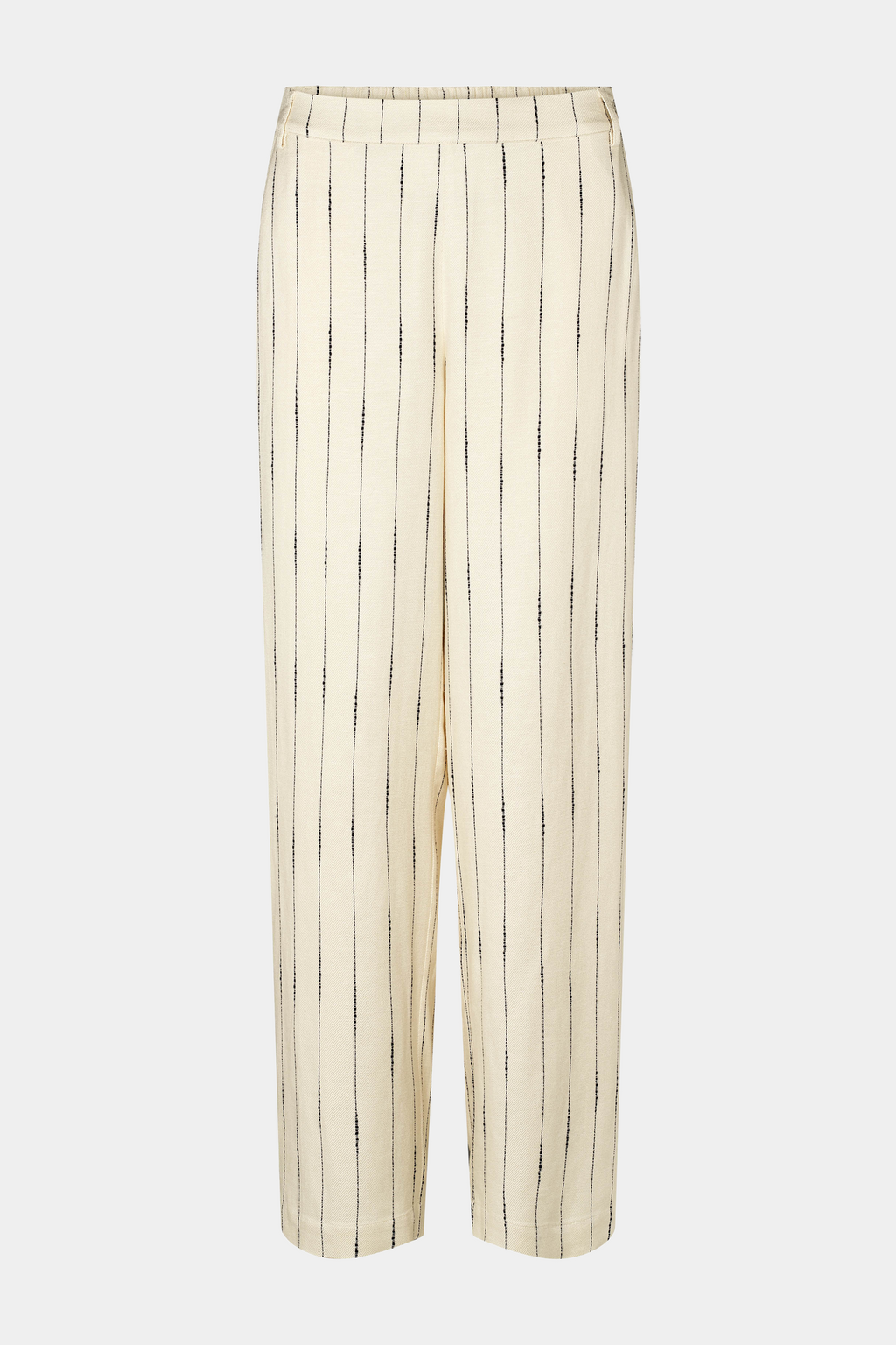 buks, pant, bukser, vidde, bred, brede, hør, linen, hørmix, creme, beige, råhvid, off white, striber, strib, nålestrib, stripe, loose, løs, elegant, fin, feminin, hverdag, fest, sommer, sommerbuks, let, luftig, kvinde, dame, woman, suiting, habit, suits