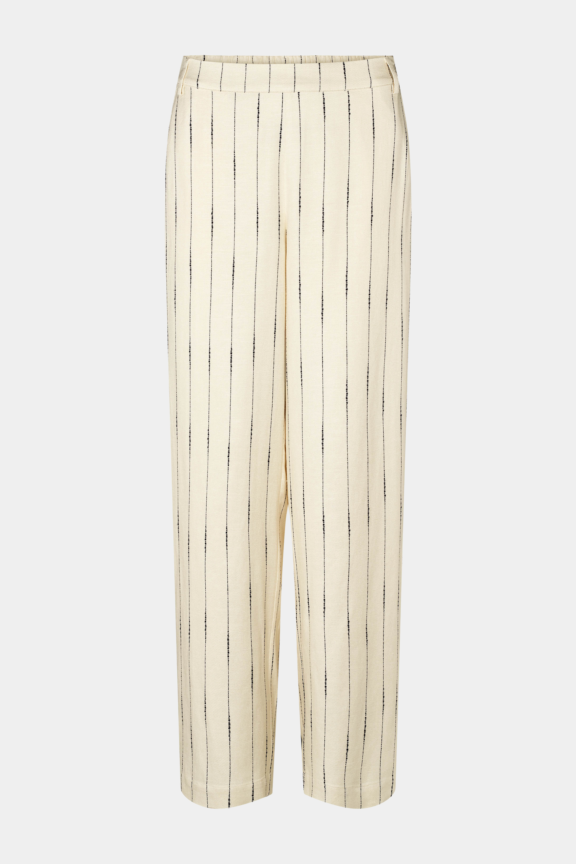buks, pant, bukser, vidde, bred, brede, hør, linen, hørmix, creme, beige, råhvid, off white, striber, strib, nålestrib, stripe, loose, løs, elegant, fin, feminin, hverdag, fest, sommer, sommerbuks, let, luftig, kvinde, dame, woman, suiting, habit, suits
