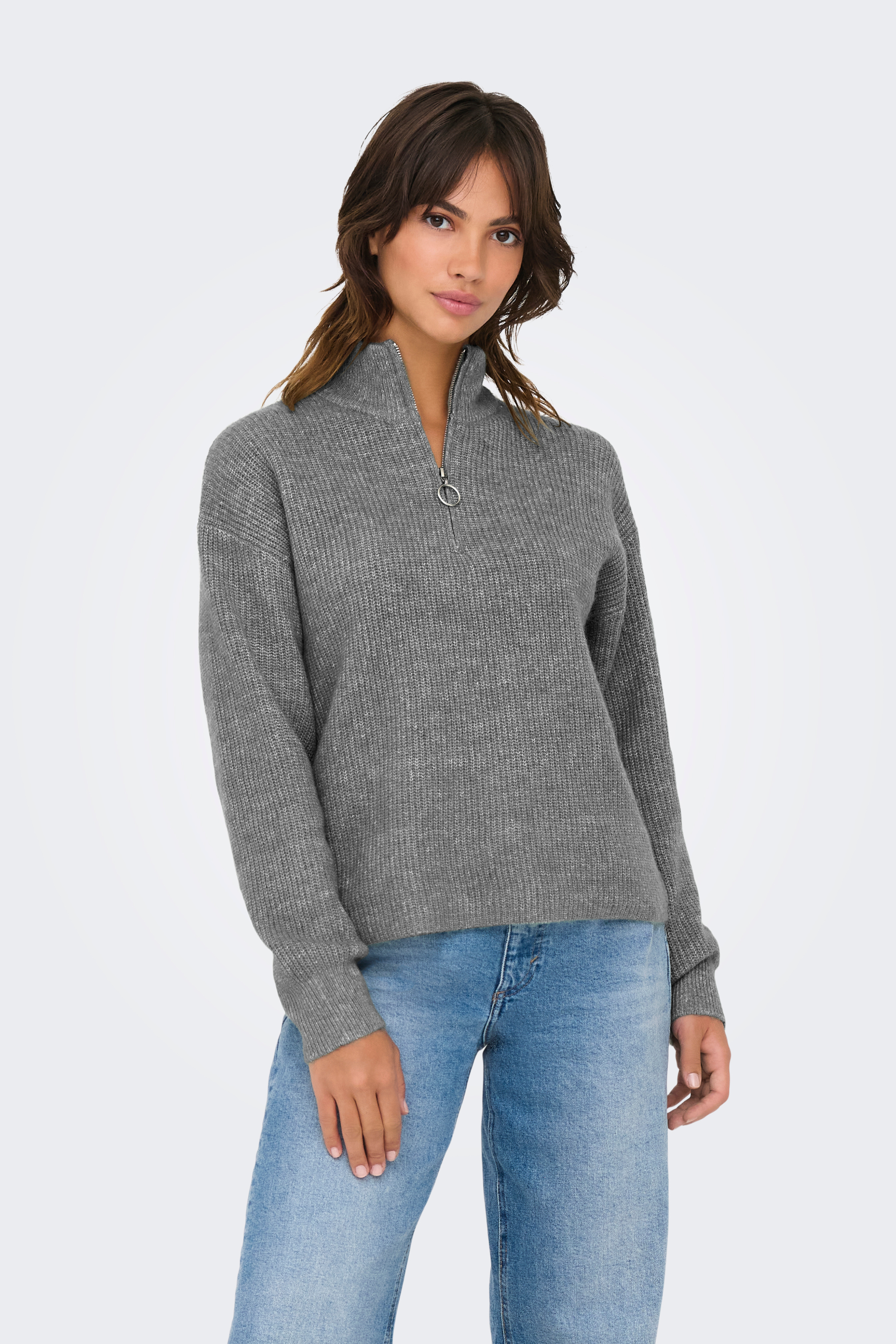 Forudbestilling - ONLTokyo solid L/S zip pullover knt