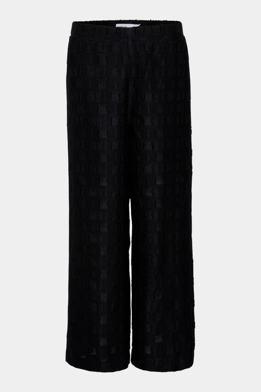 bukser, buks, pant, vid, vidde, bred, brede, elastik, jacquard, mønster, print, cool, atypisk, hverdag, fest, elegant, fin, feminin, løs, loose, sporty, fashion, mode, kvinde, dame, woman, sort, black