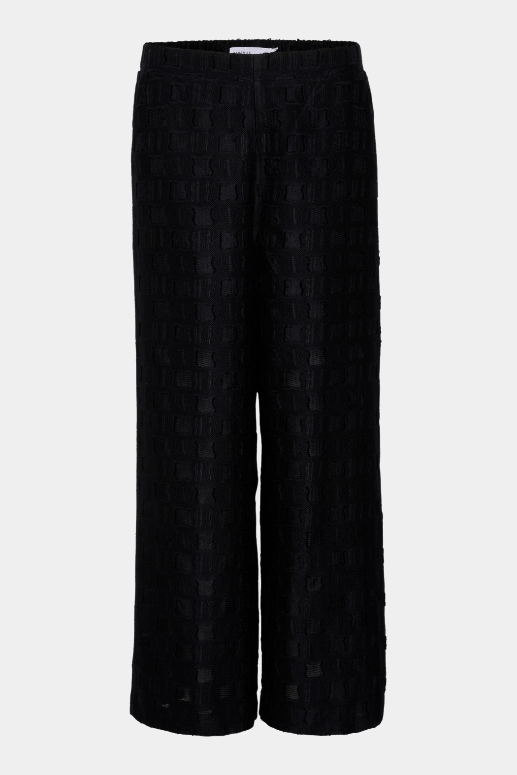 bukser, buks, pant, vid, vidde, bred, brede, elastik, jacquard, mønster, print, cool, atypisk, hverdag, fest, elegant, fin, feminin, løs, loose, sporty, fashion, mode, kvinde, dame, woman, sort, black