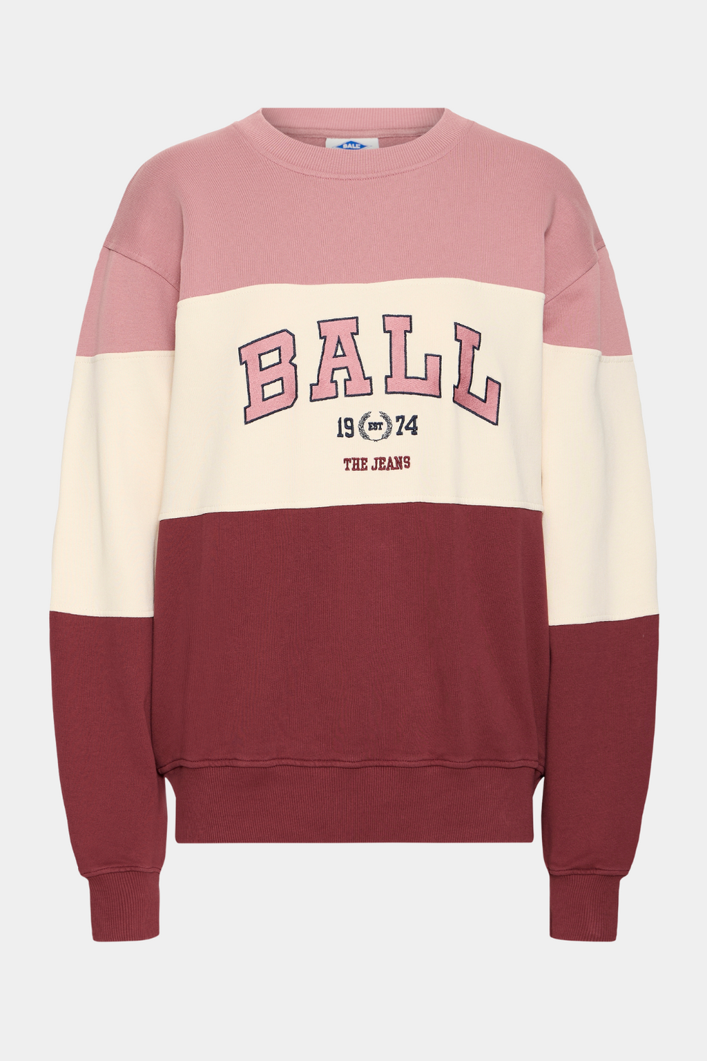 sweatshirt, pullover, colorblok, pink, rosa, bordeaux, logo, broderi, Fin, smuk, elegant, klassisk, staple, feminin, pæn, rå, cool, sej, unik, musthave, hverdag, fest, kvinde, dame, woman
