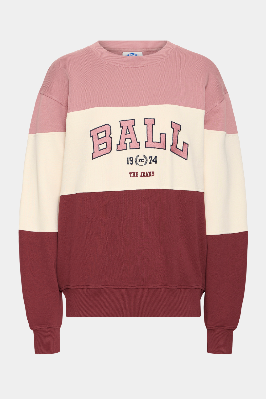 sweatshirt, pullover, colorblok, pink, rosa, bordeaux, logo, broderi, Fin, smuk, elegant, klassisk, staple, feminin, pæn, rå, cool, sej, unik, musthave, hverdag, fest, kvinde, dame, woman
