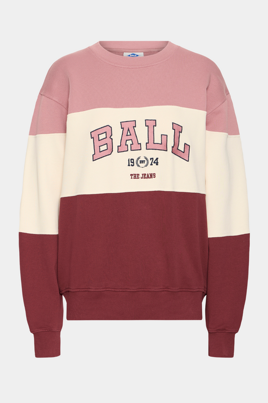 sweatshirt, pullover, colorblok, pink, rosa, bordeaux, logo, broderi, Fin, smuk, elegant, klassisk, staple, feminin, pæn, rå, cool, sej, unik, musthave, hverdag, fest, kvinde, dame, woman
